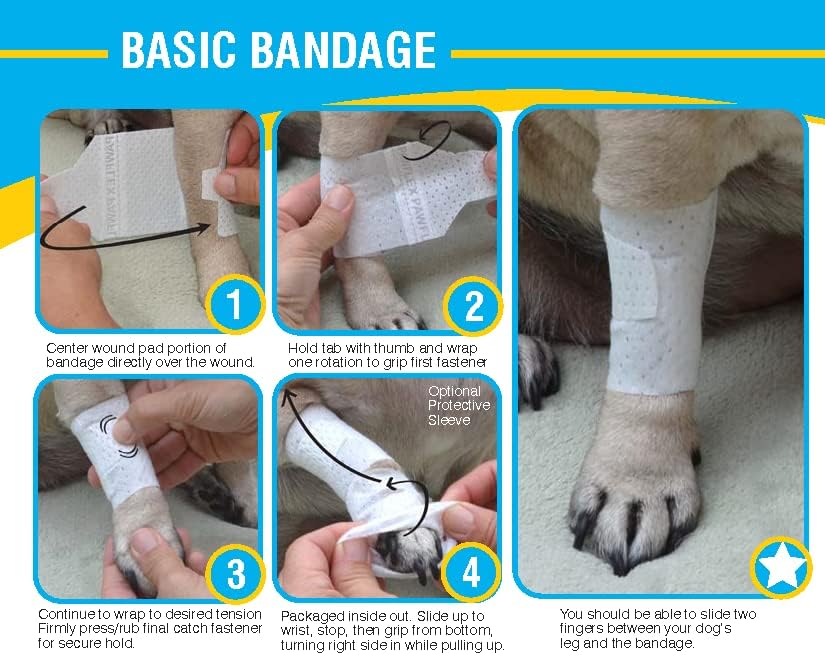 Basic Leg Bandages for Dogs, Cats, Pets -First- aid Non Adhesive Fur Friendly, Soft Stretch Wound Care, hot Spots, Fungus, Adjustable Fastening Strap Value Pack (Medium 20-Pack)