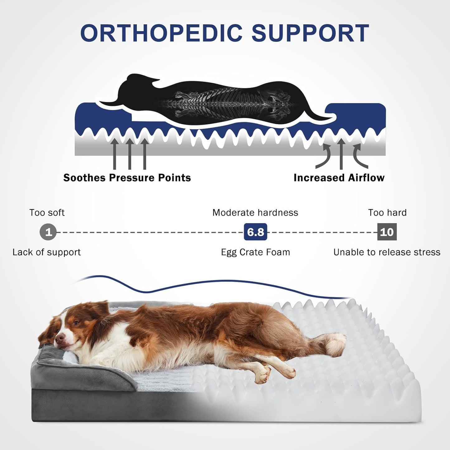 FURTIME Orthopedic Dog Beds for Meidum Large Dogs, Washable Dog Bed with Supportive Foam, Pet Sofa with Removable Cover, Waterproof, Nonskid Bottom