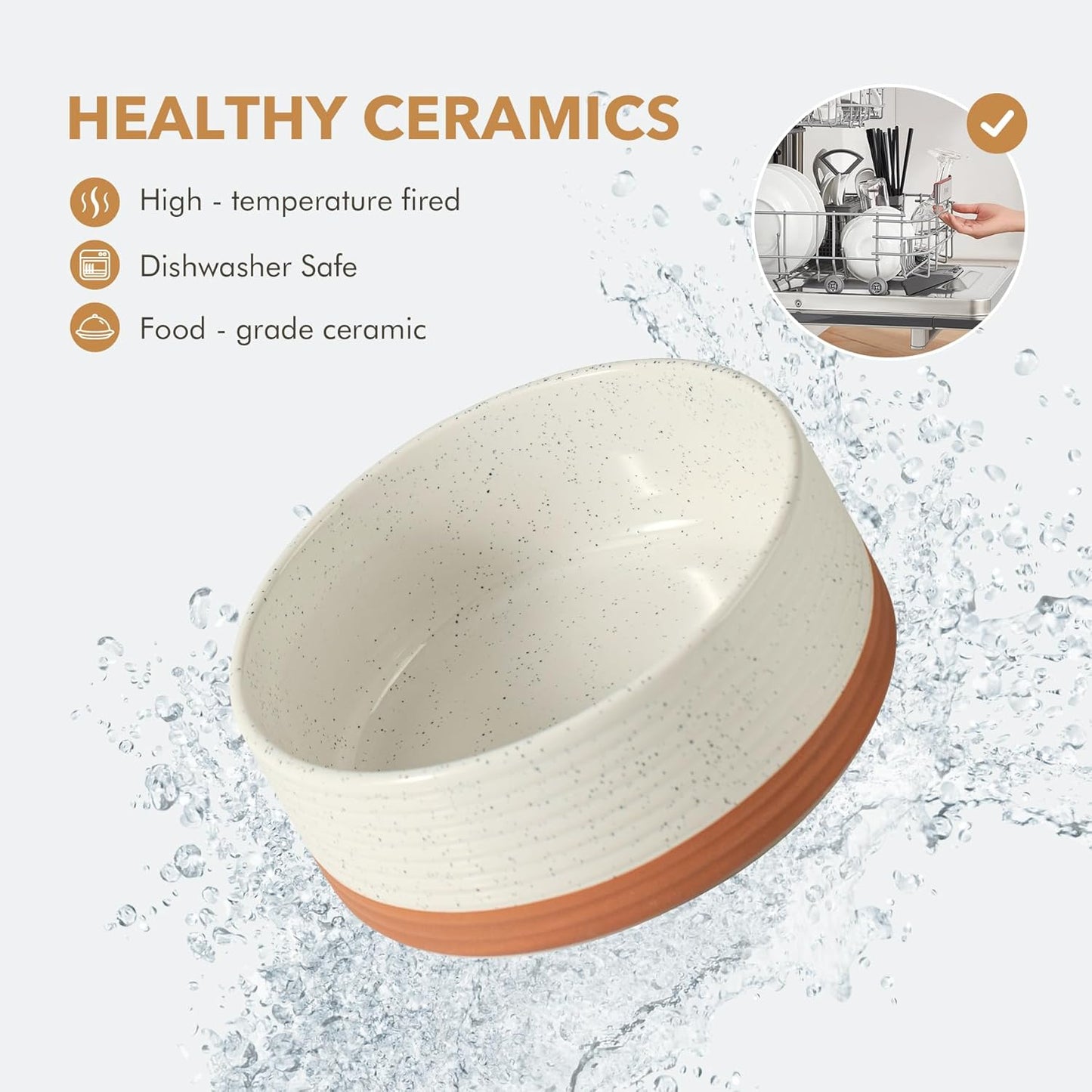 Ceramic 7.3inch Dog Bowl for Medium Breed Dogs, Anti-Slip and Weighted Pet Food and Water Dishes(Single Bowl, Vanilla White)