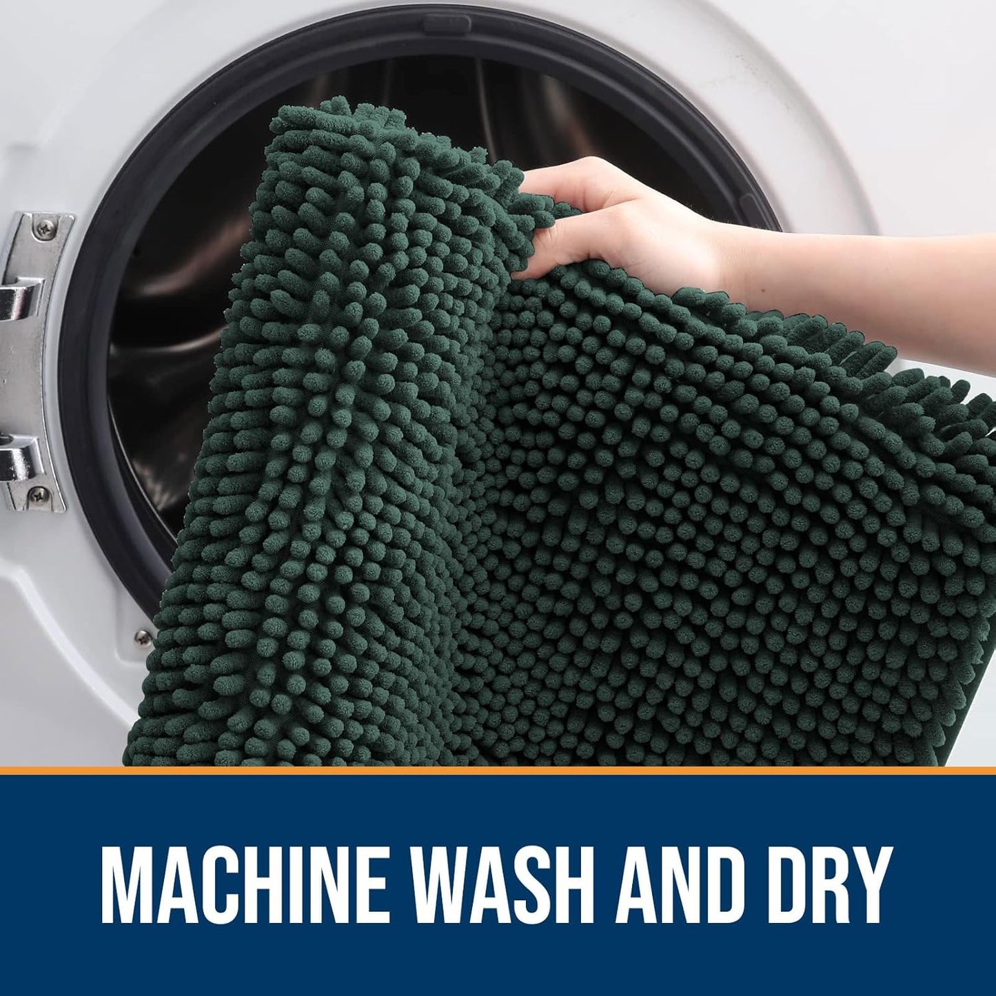 OLANLY Dog Door Mat for Muddy Paws 48x30, Absorbs Moisture and Dirt, Absorbent Non-Slip Washable Doormat, Quick Dry Chenille Mud Mat, Entry Indoor Entryway Carpet for Inside Floor, Blackish Green