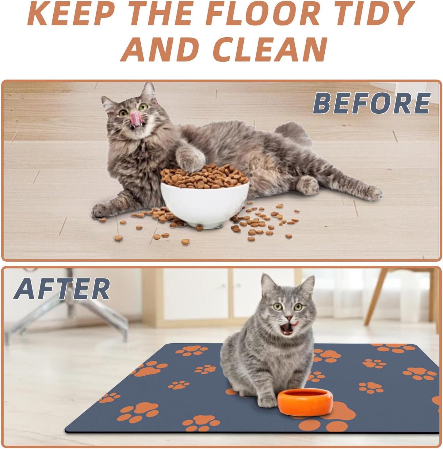 18"×30" Dog Food Mat-Absorbent Dog Mat for Food and Water, No Stains Quick Dry Cat Dog Food Bowl Mat Non Skid Dog Feeding Mat with Footprints for Messy Drinkers Blue