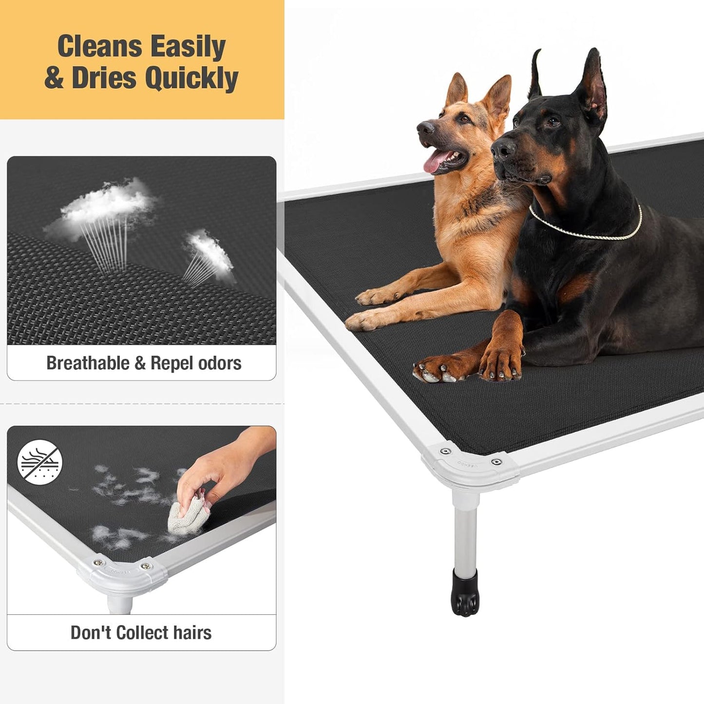 Veehoo Chew Proof Elevated Dog Bed - Cooling Raised Pet Cot - Silver Aluminum Frame and Durable Teslin Mesh Fabric, Unique Designed No-Slip Feet for Indoor or Outdoor Use, Black, XX-Large, CWC2003