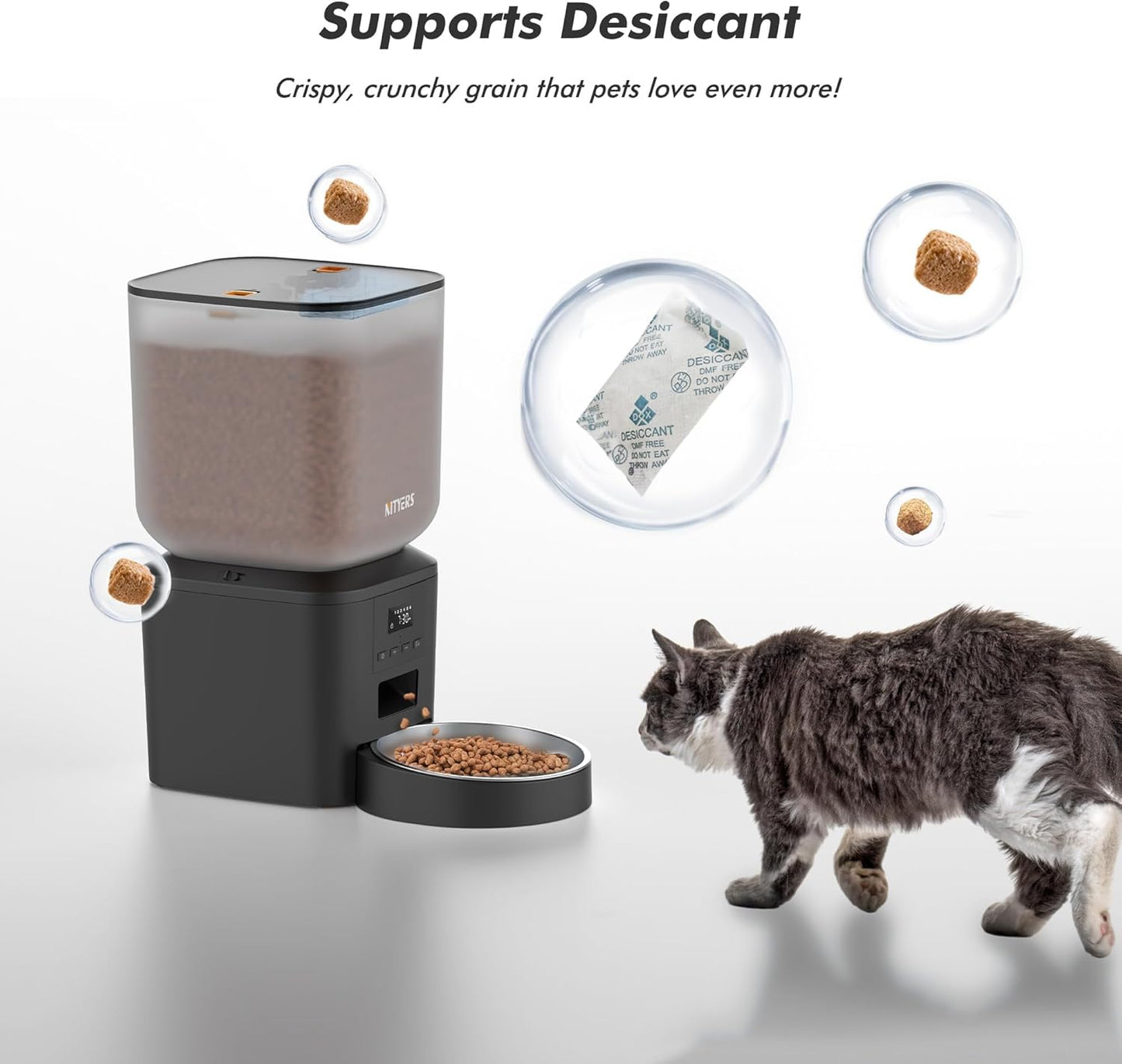 Automatic Dog Feeder - 8L/34 Cups Large Capacity Automatic Cat Food Dispenser with LCD Screen, Large Food Tray, Battery Operated, Timed Cat Feeder, Up to 50 Portions 6 Meals Per Day, Keeps Fresh