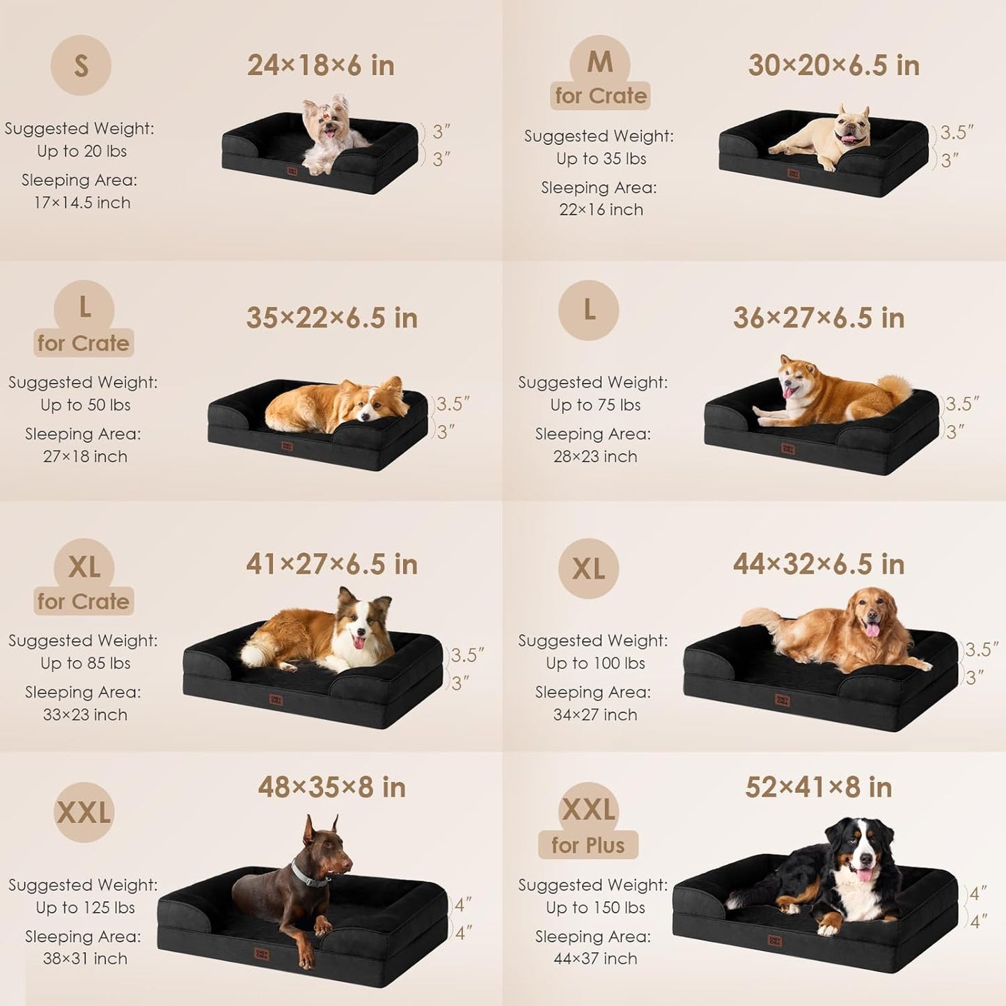 EHEYCIGA Orthopedic Dog Bed for Small Dogs, Waterproof Memory Foam Small Dog Beds with Sides, Non-Slip Bottom and Egg-Crate Foam Medium Pet Couch Bed with Washable Removable Cover, Black