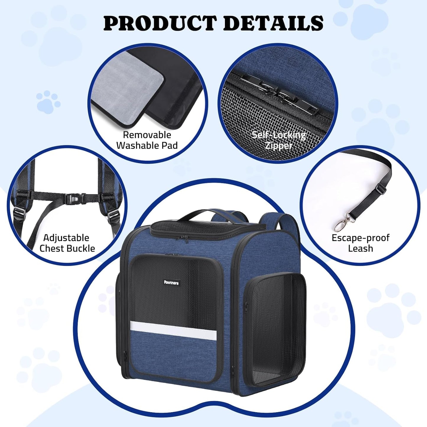 Pawtners Dog Backpack Carrier Dog Carrier with Anti-Scratch Mesh with Great Ventilation, Large Pet Carrier Backpack for Small Dogs & Large Cats, Foldable Designed Pet Backpack Perfect for Travel