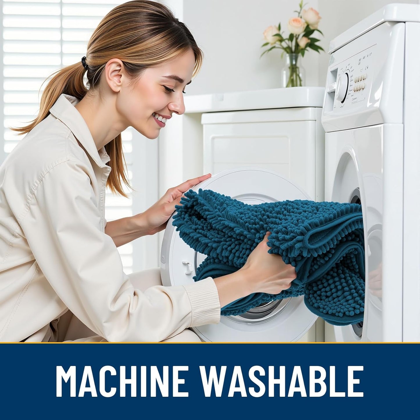 Smiry Dog Door Mat for Muddy Paws 59x35, Absorbs Moisture and Dirt Doormat, Non-Slip Washable Quick Dry Chenille Front Door Mat Indoor Entrance, Entryway Carpet for Inside Floor, Atlantic Blue