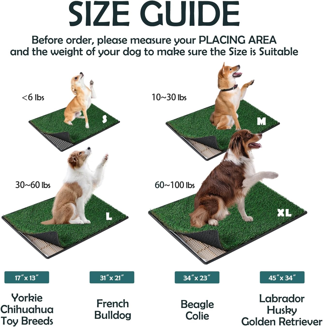 MEEXPAWS Dog Grass Pee Pads for Dogs with Tray | Medium 31×21 in | 2× Dog Artificial Grass Pads Replacement| Rapid Drainage | Indoor Litter Box | Hemmed Edge