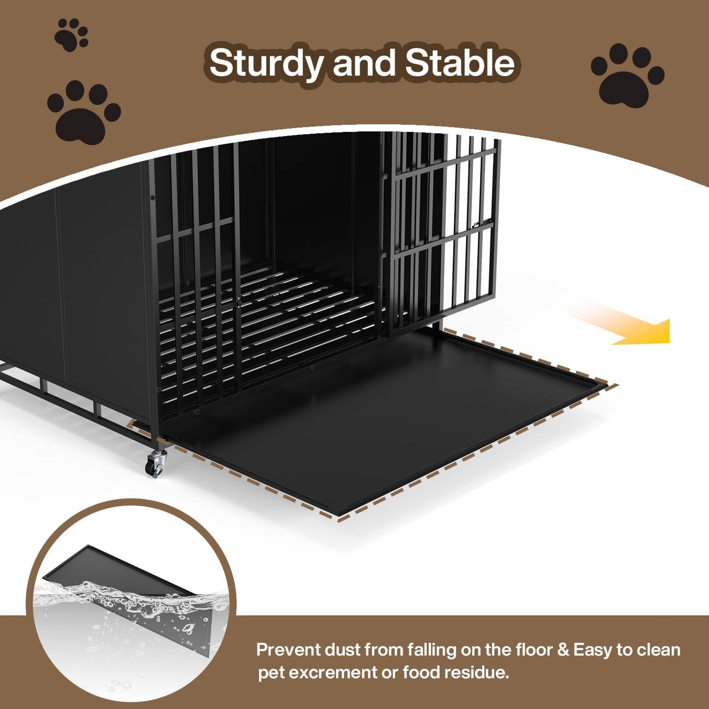 LEMBERI 48/42 inch Heavy Duty Indestructible Dog Crate, High Anxiety Extra Large Dog Cage for Large Dogs, XL Steel Escape Proof Dog Kennel with Wheels and Removable Tray (Black, 47.2*30.7*34.6 inch)