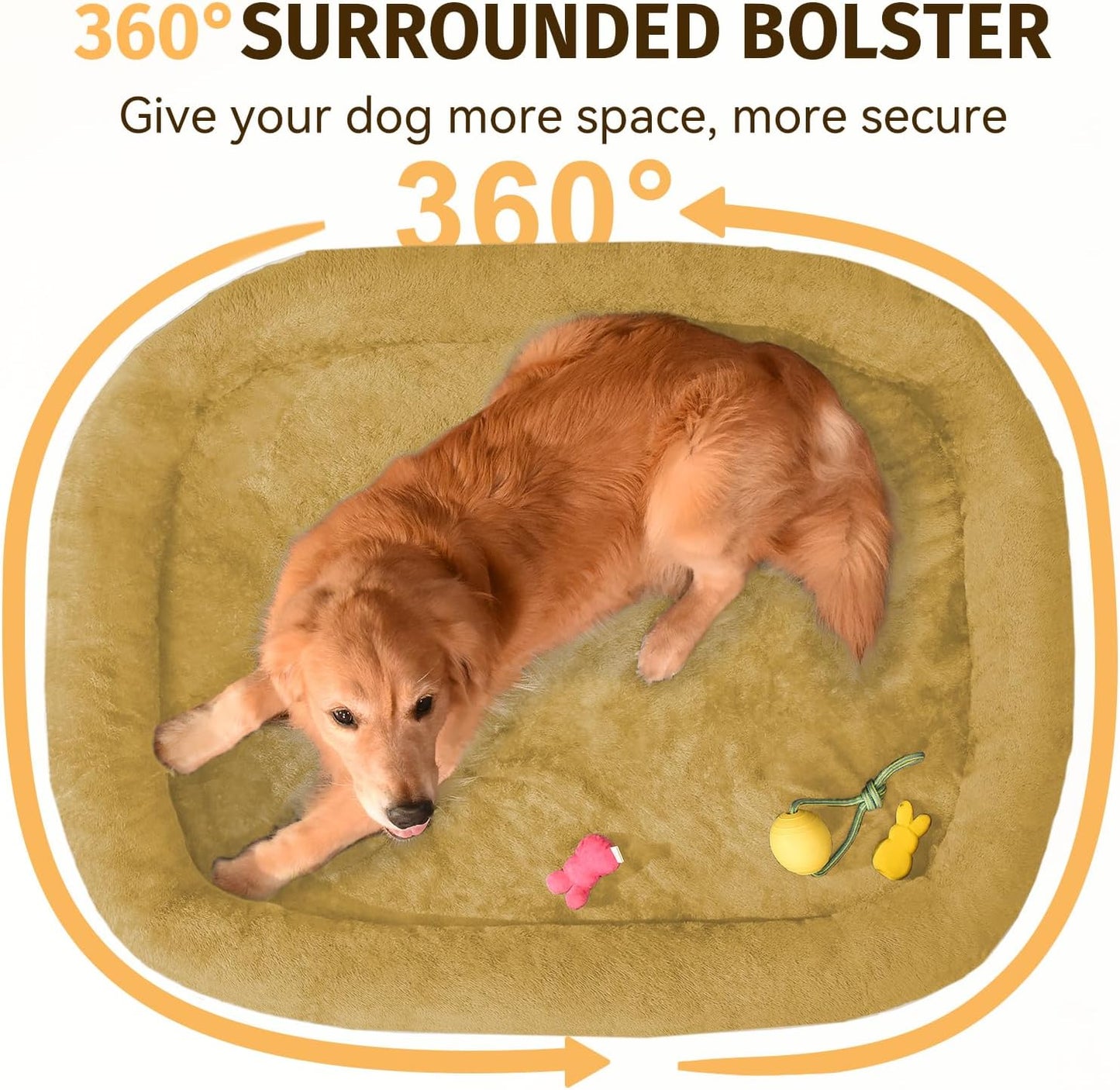Orthopedic Washable Large Dog Bed: Cooling Dog Bed with Bolsters - Jumbo Bed Waterproof Removable Cover Non-Slip Bottom for Extra Large Sized - Orange