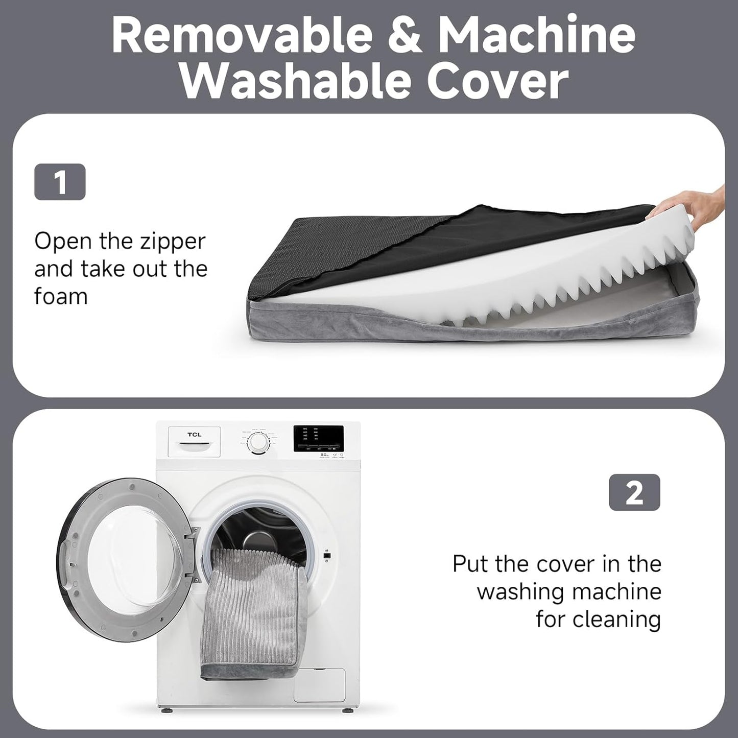 OhGeni Orthopedic Waterproof & Machine Washable Dog Bed for Extra Large Pets, Wider & Larger Size, Cat Mat with 25D Egg Crate Foam, Removable Cover & Invisible Zipper, 54 Inches(Gray)