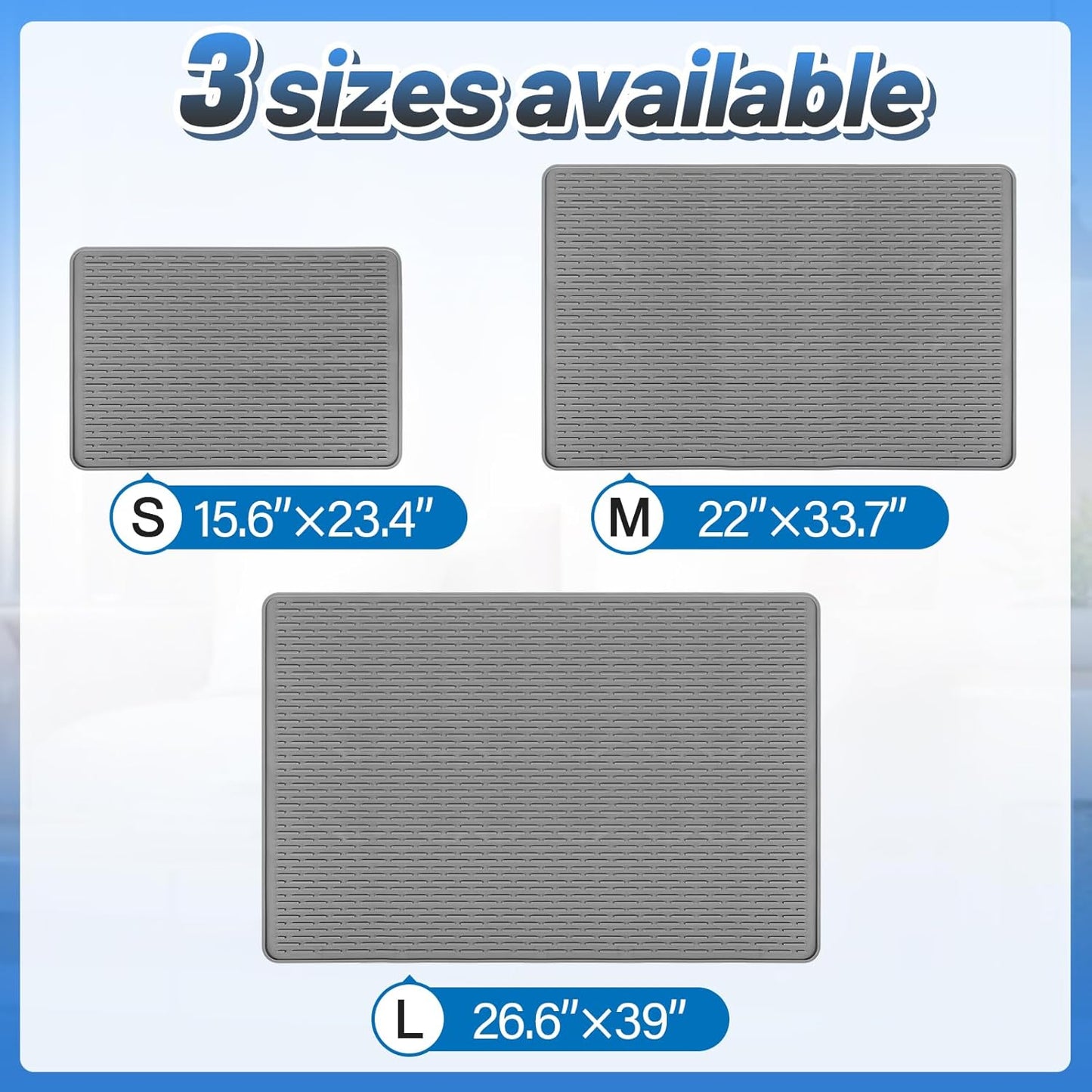 MEWTOGO Easy Clean Silicone Cat Mat for Litter Box - 23.4" x 15.6" Waterproof Non-Slip Kitty Litter Trapping Mat for Protecting Floor, Less-Mess Food Water Mat for Indoor, Gray