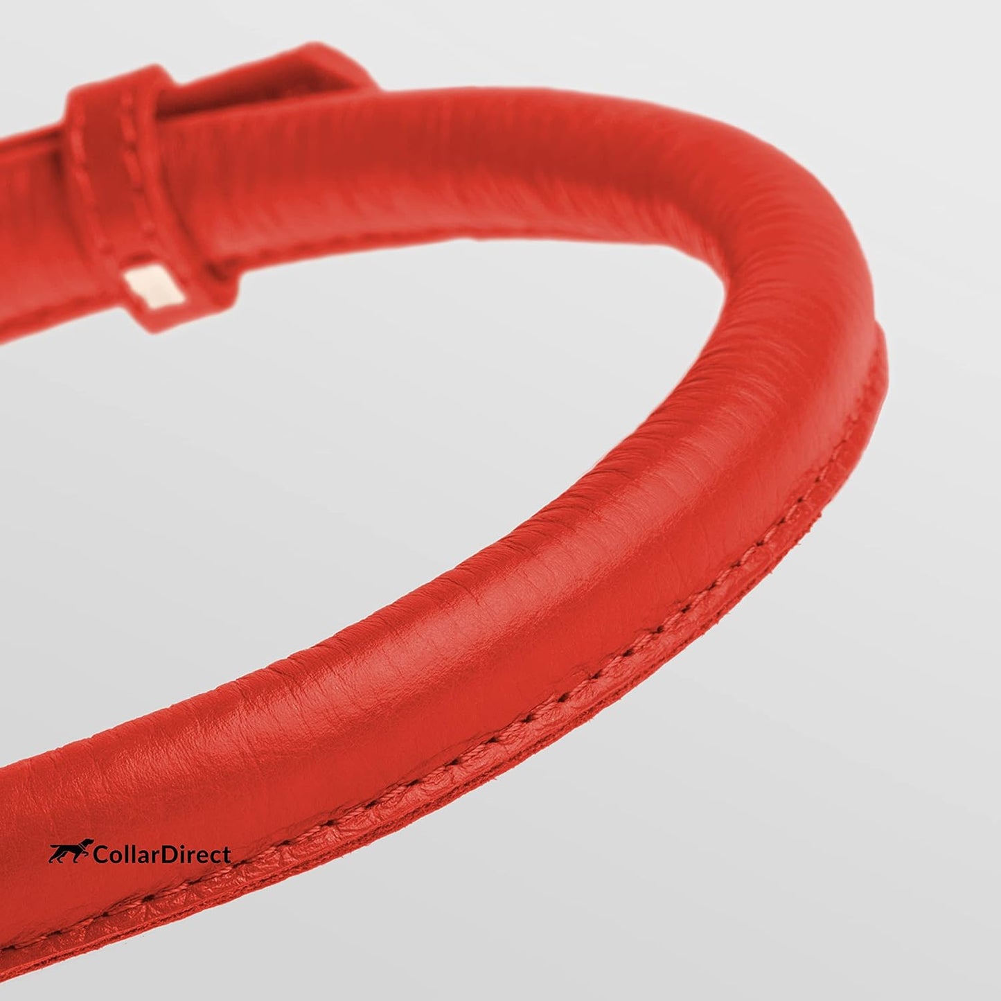 CollarDirect Rolled Leather Dog Collar, Soft Padded Round Puppy Collar, Handmade Genuine Leather Collar Dog Small Large Cat Collars 13 Colors (15-19 Inch, Red Textured)
