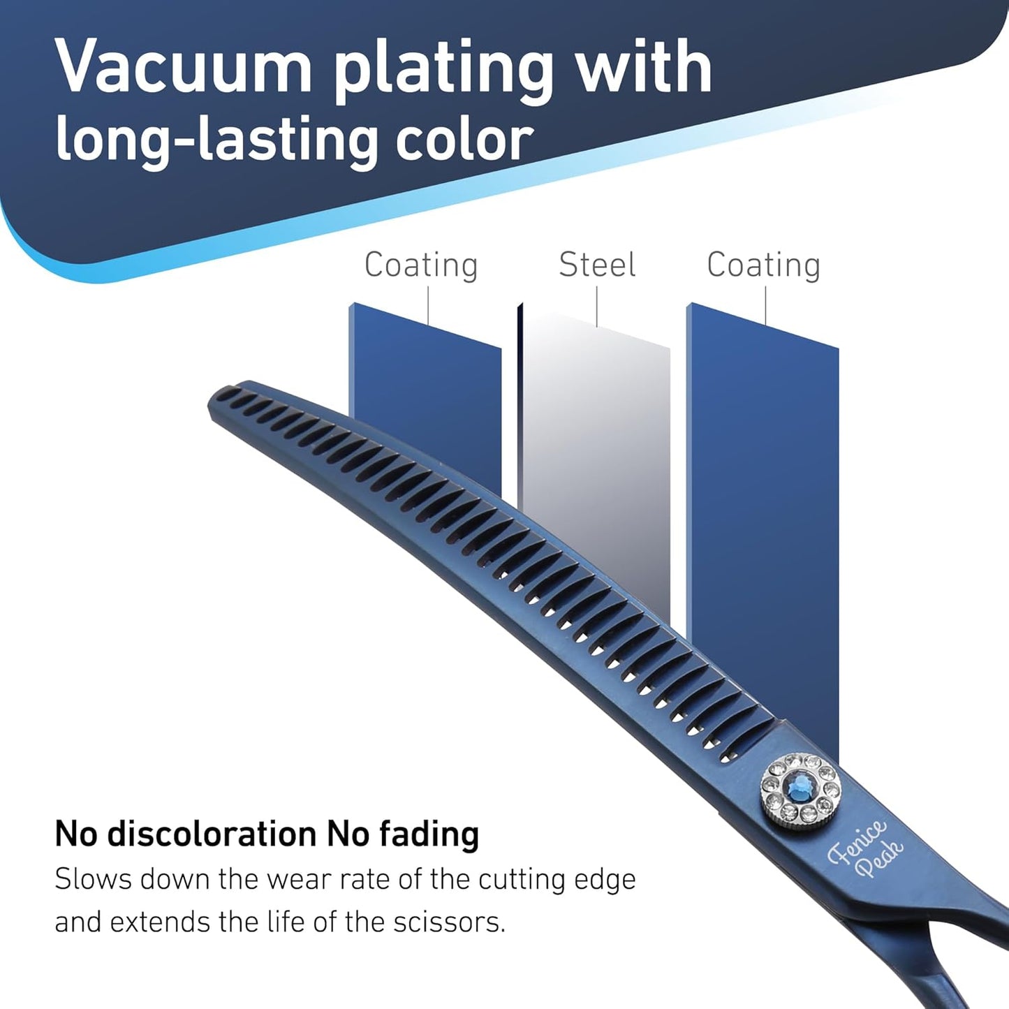 Fenice Peak Professional Dog Grooming Scissors Pet Curved Chunker Shears 7.0'' Extremely Sharp Blades 440C Steel Thinning Scissors Durable Smooth Motion&Fine Cut for Dogs and Cats