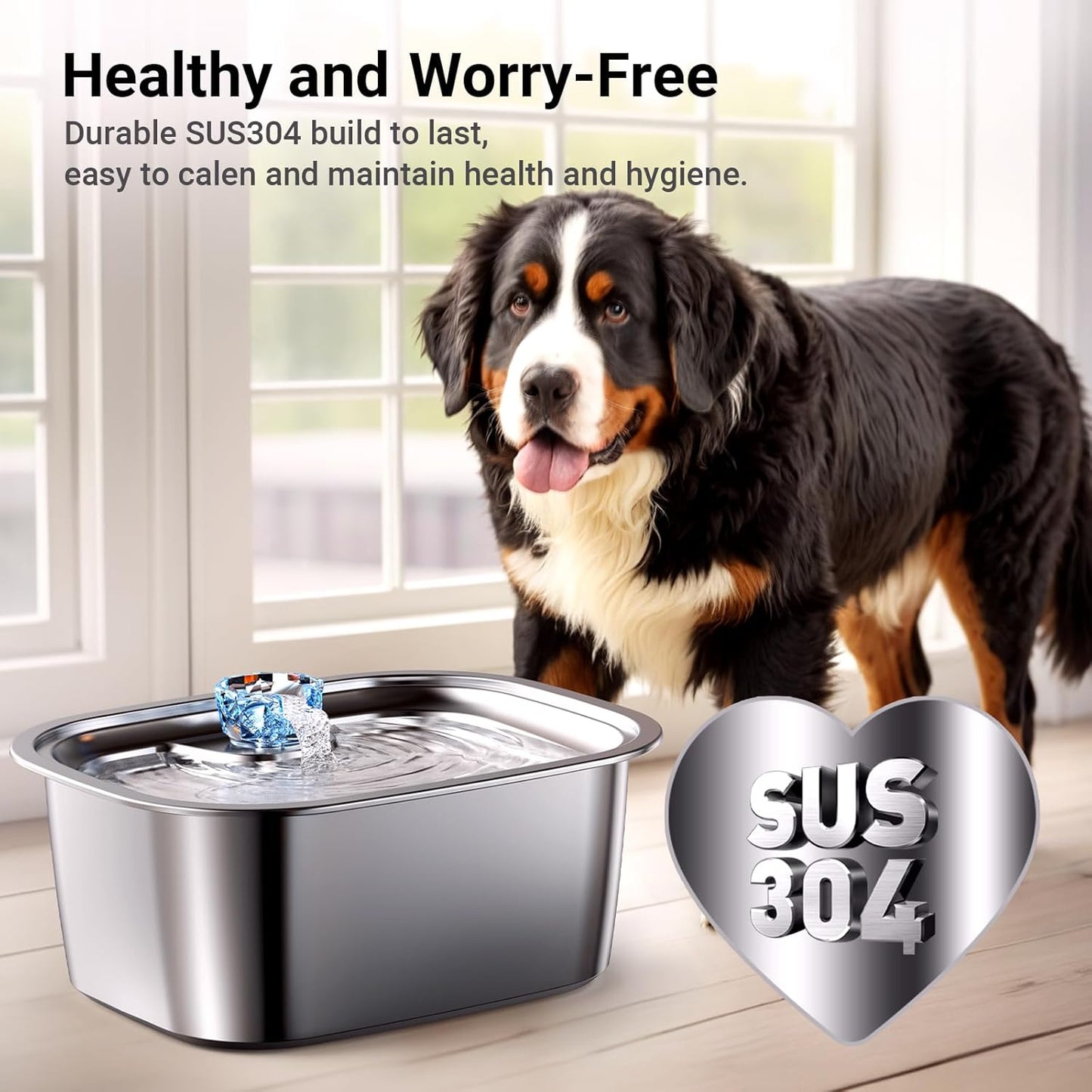 Stainless Steel Dog Water Fountain,3 Gallon Large Pet Water Fountains for Dogs and Cats, 11L /386oz Dog Water Bowl Dispenser w/Filter Drinking Bowls Indoor, Cat Founatin Quiet Pump, Easy to Use