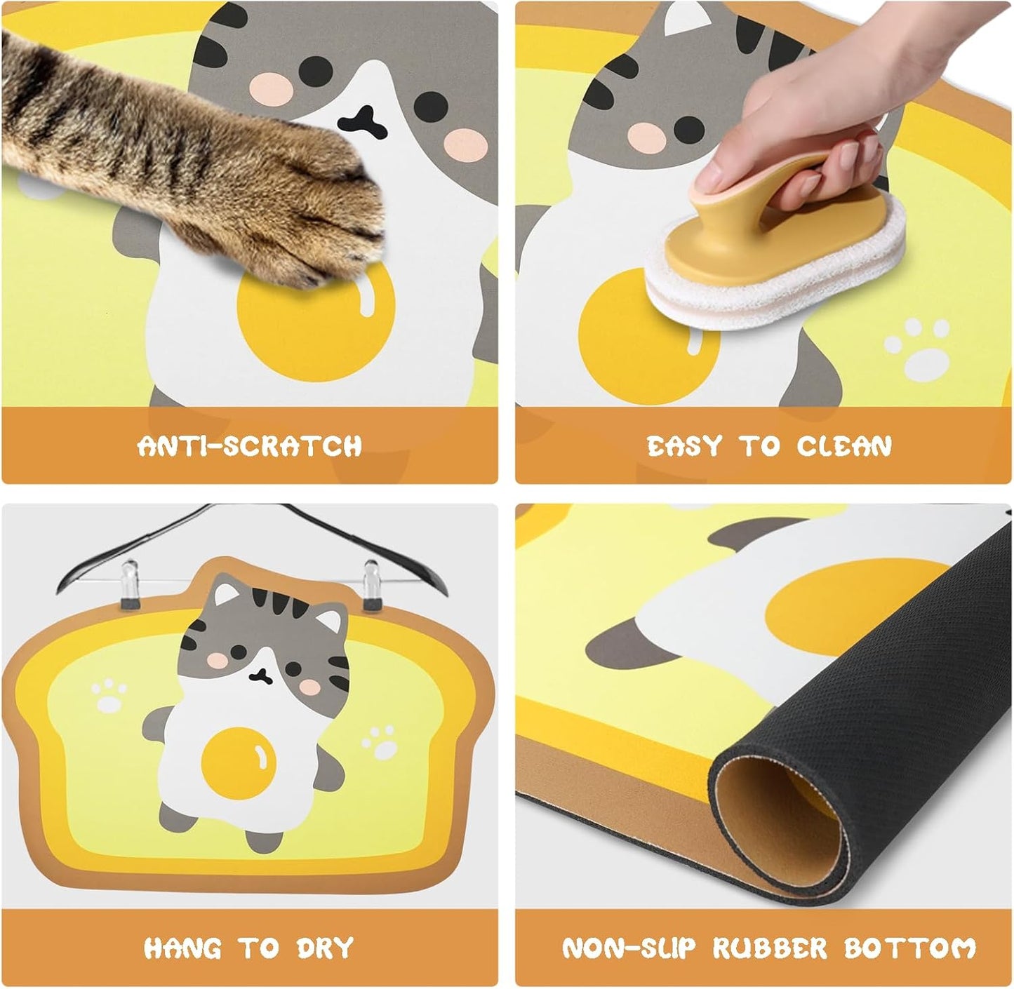 Cat Food Mats for Floor, Cat Water Bowl Mats Pet Feeding Absorbent Mat Cat Placemats for Food and Water Yellow Small 17.7 * 12 inch
