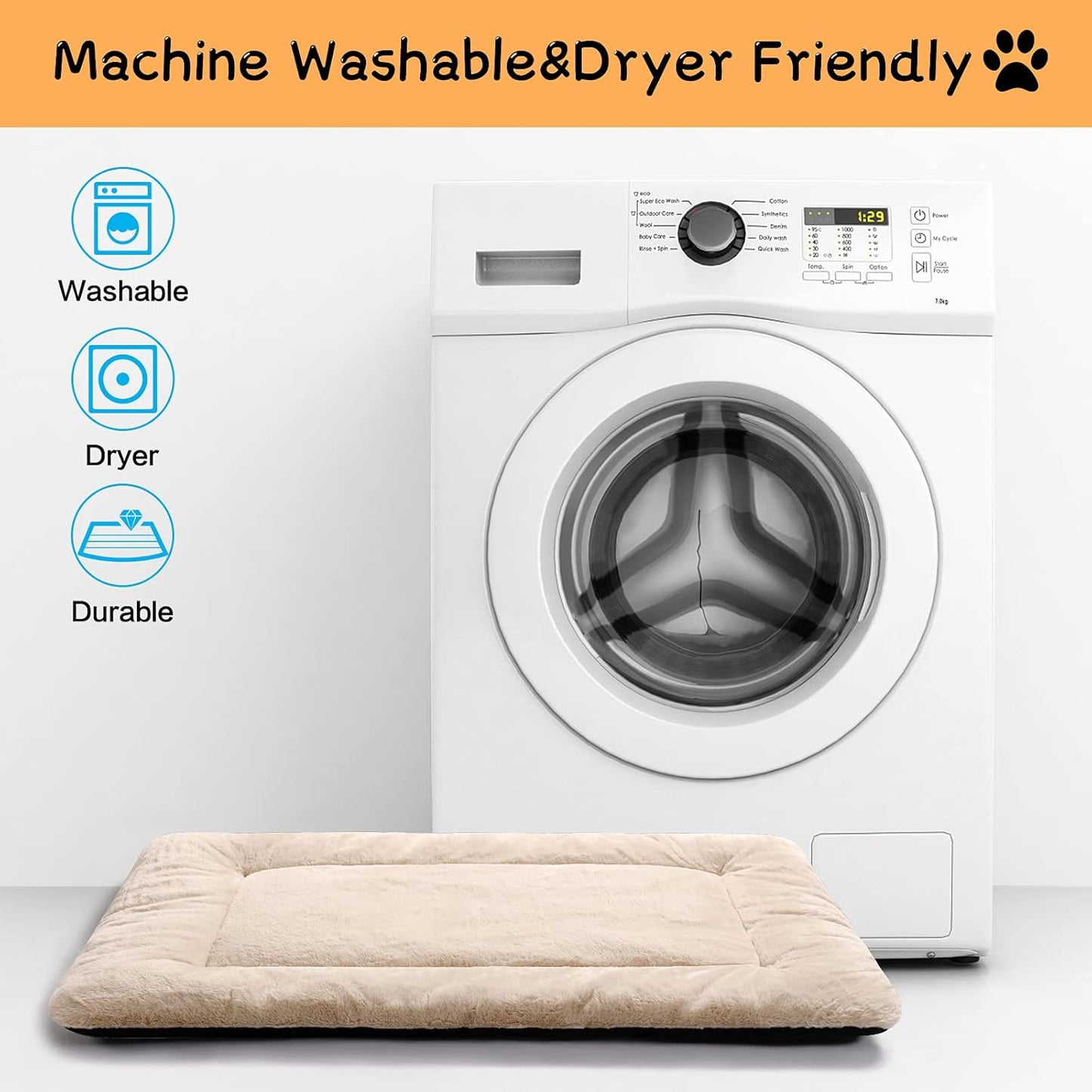 Dog Beds Crate Pad for Large Dogs Ultra Soft Dog Crate Bed Washable & Anti-Slip Kennel Pad for Dogs Cozy Sleeping Mat,Cream 42inch