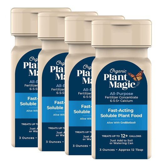 Organic Plant Magic - Truly Organic™ Easy to Use Soluble Plant Food Shaker: All-Purpose Fertilizer Concentrate for All Flower Vegetable Herb Fruit Tree Indoor Garden & House Plants [Four 3 oz Shaker]