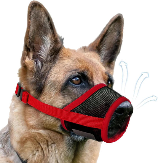 Dog Muzzle, Soft Air Mesh Muzzle for Small Medium Large Dogs Anti Biting Barking Chewing, Breathable Drinkable Adjustable Loop Pets Muzzle for German Shepherd Husky Labrador Retriever (Red,S)