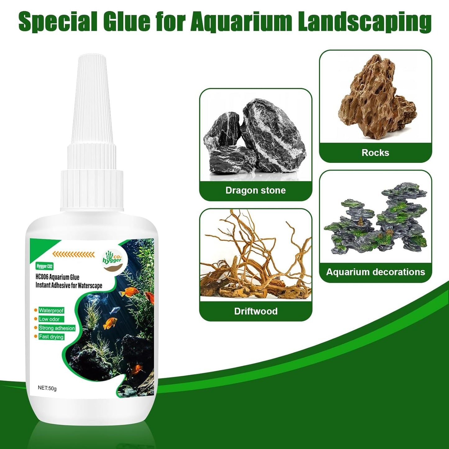 Special Aquarium Liquid Glue for Fish Tank Landscaping, Aquarium Safe Instant Glue for Driftwood, Rocks, Stones,Build Beautiful Waterscapes,Cannot Be Used for Aquatic Plants or Corals
