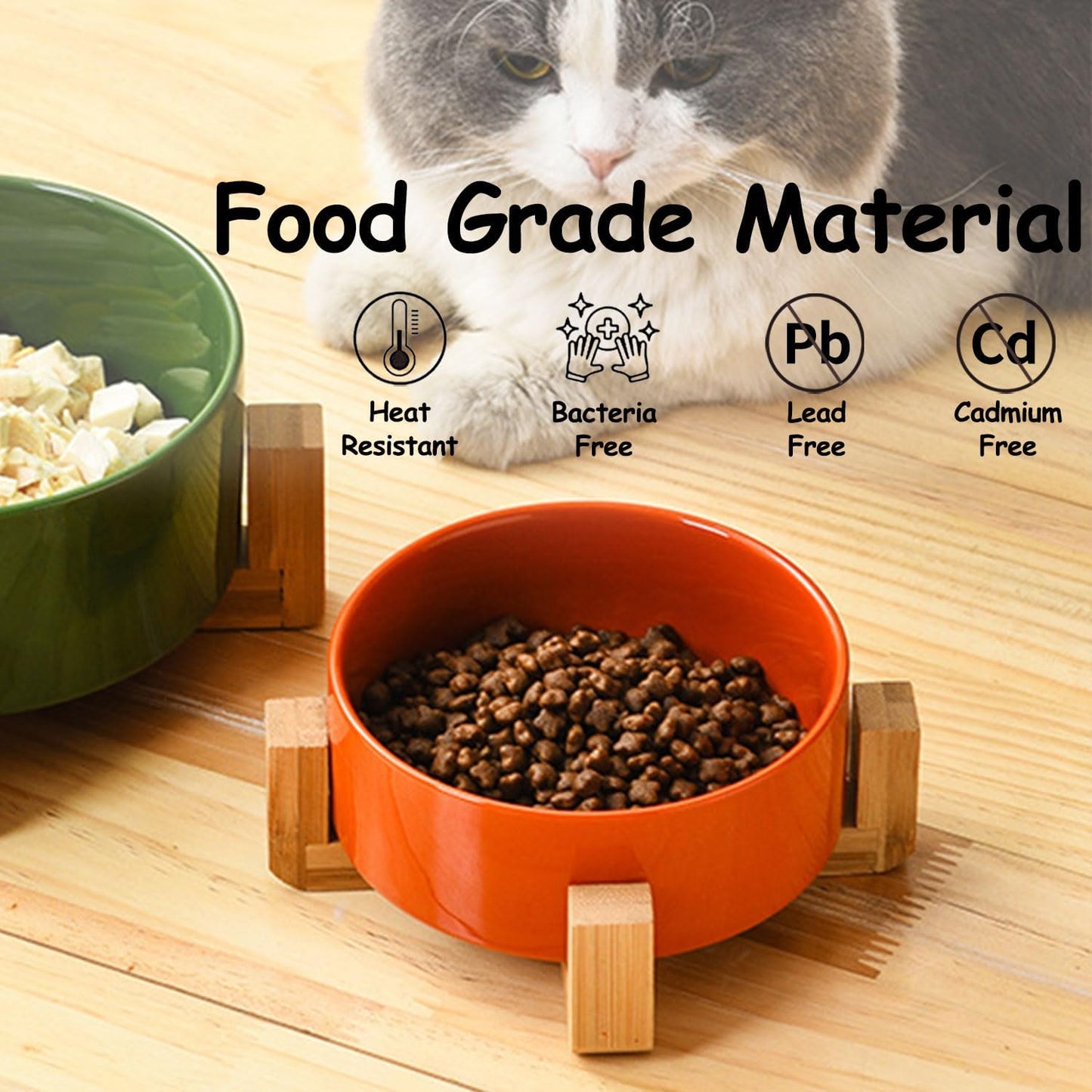 Petygooing Ceramic Dog Cat Bowl Set with Stand - Medium Dog Bowls, Anti-Slip Set of 2 - 28 OZ /3.6 Cups - Rust Red