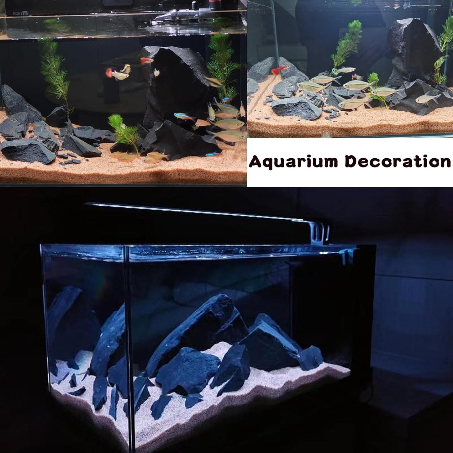 Unocho Natural Aquarium Rocks 10LB Decorative Slate Stones Black Rocks for Aquarium,Aquascaping,Fish Tank Decoration, Reptile Basking Platforms, Bonsai & Garden-7Pcs 3-7inches