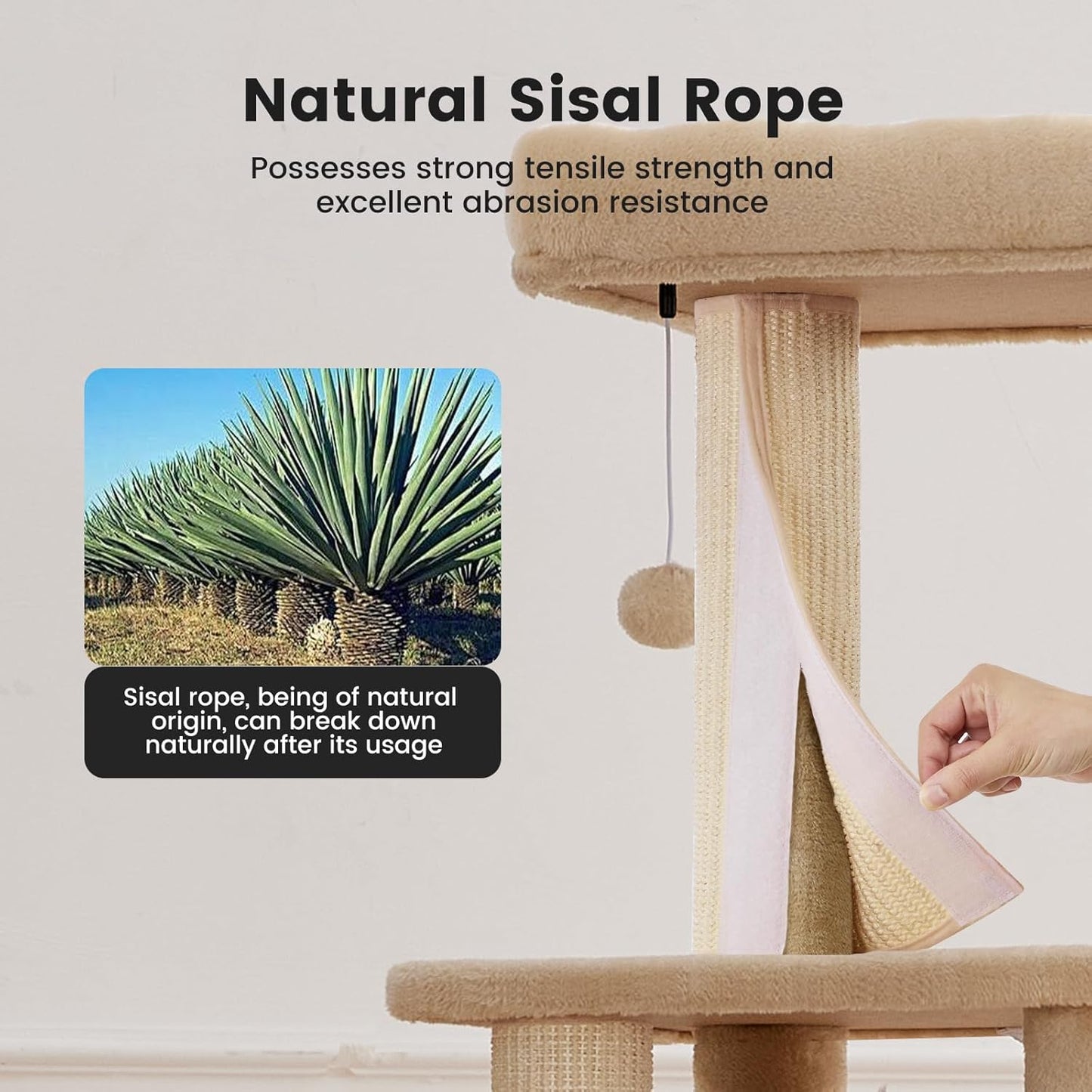 Gardner Pet 65in Heavy Duty Cat Tree Tower for Large Cats, Multi-Level Cat Furniture with Replaceable Sisal Scratching Post, Hammock | Extra-Large Platform & Condo (Upgraded Beige)