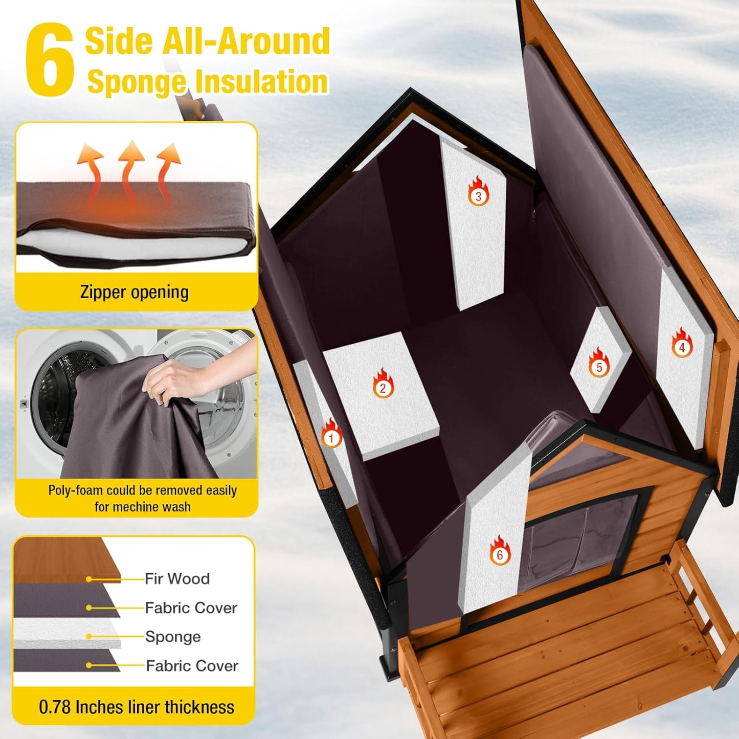 AIVITUVIN Outdoor Dog House Insulated Liner with Anti-Chewing Iron Surround Dog Kennel Dog Shelter Weatherproof (Brown, 45" D x 32.9" W x 32.6" H)