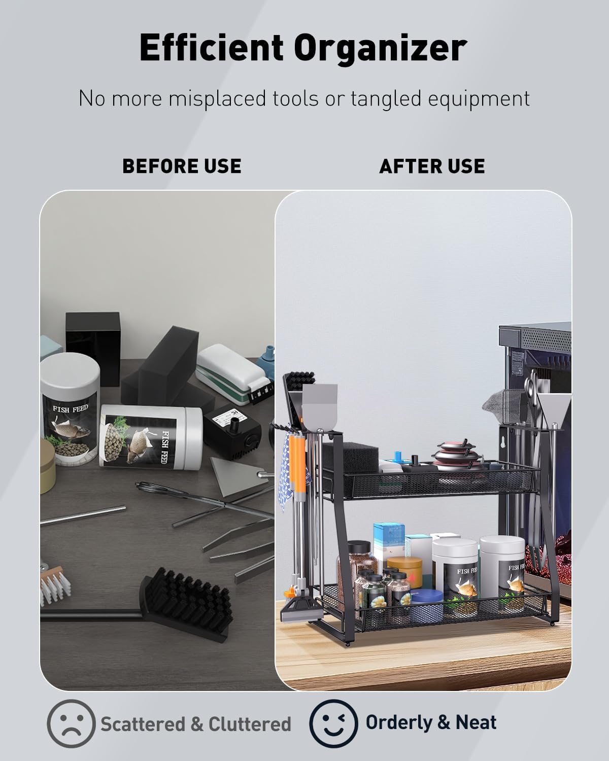 Pawfly Aquarium Tool Organizer, Detachable Metal Fish Tank Accessory Organizer, Aquascaping Tool Storage Rack for Terrariums, Shrimp Tanks & Planted Tanks, Fish Tank Maintenance Tool Holder Shelf