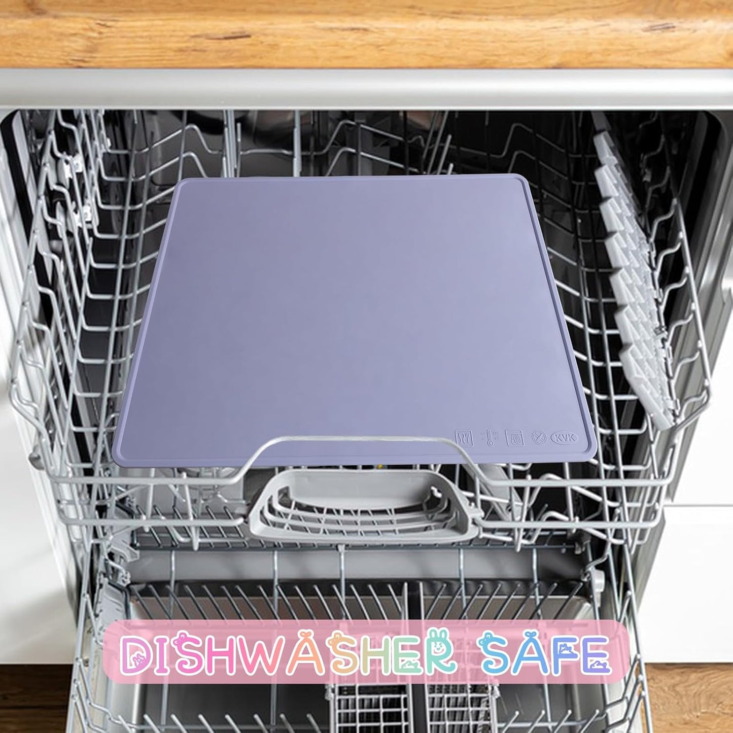 KVK Dog Water Mat 2-Pack 20×16in - Silicone Dog Mats for Food and Water, Non-Slip Pet Feeding Mat for Floors, Waterproof Cat Bowl Mats to Prevent Spills -Dark Gray & Silver Gray