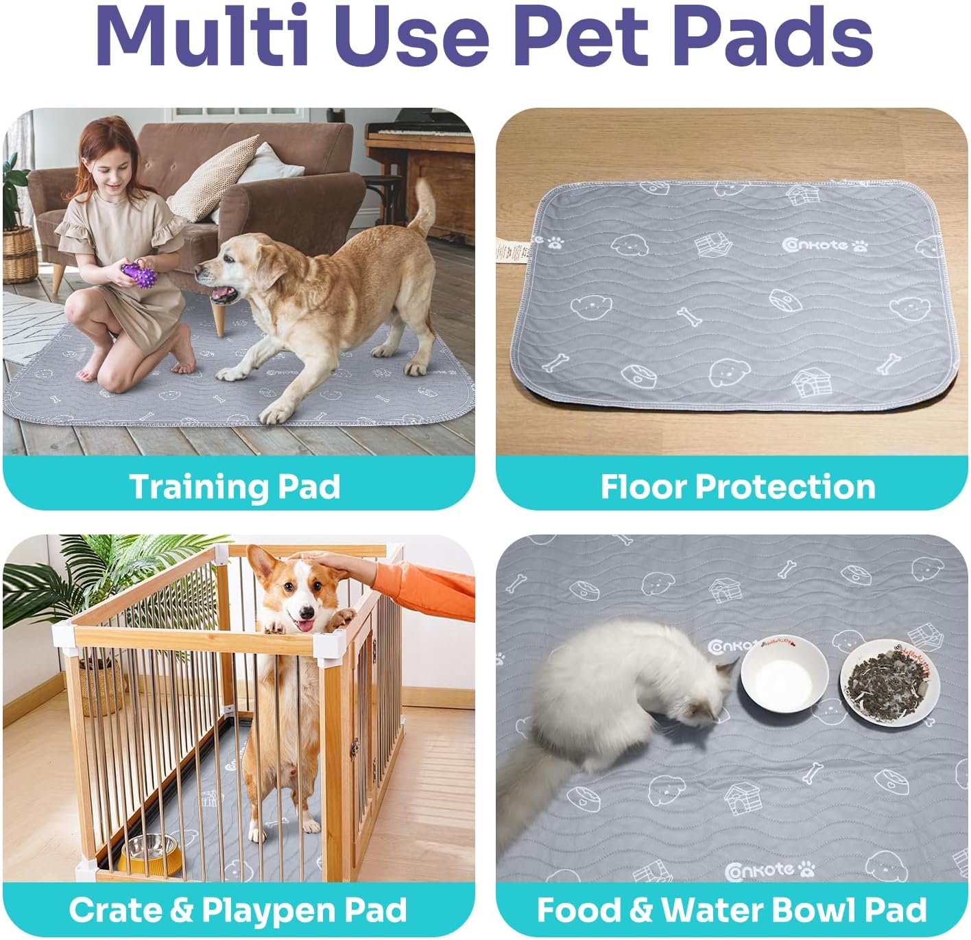 Washable Pee Pads for Dogs, 2 Pack Heavy Absorbency Reusable Pee Pads Prevent Leakage Non-Slip, Waterproof Pet Training Pads for Puppy Playpen, Crate, Whelping Box, 18"x24"