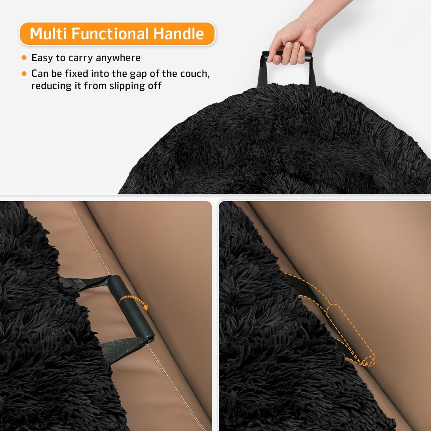 GGIB Calming Dog Bed Fluffy Plush Dog Mat for Furniture Protector with Removable Washable Cover for Large Medium Small Dogs and Cats (Extra Large (53x39.3x6), Black)