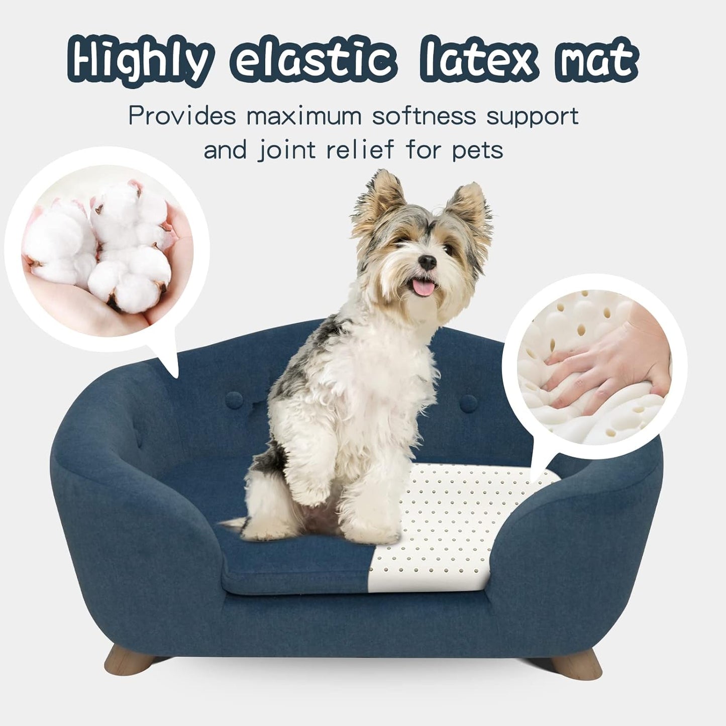 SHAVI Pet Sofa Dog Couch for Small Pet Dog and Cats, Low Back Lounging Bed with Velvet Modern Cat Couch Easy-to-Clean(Blue)