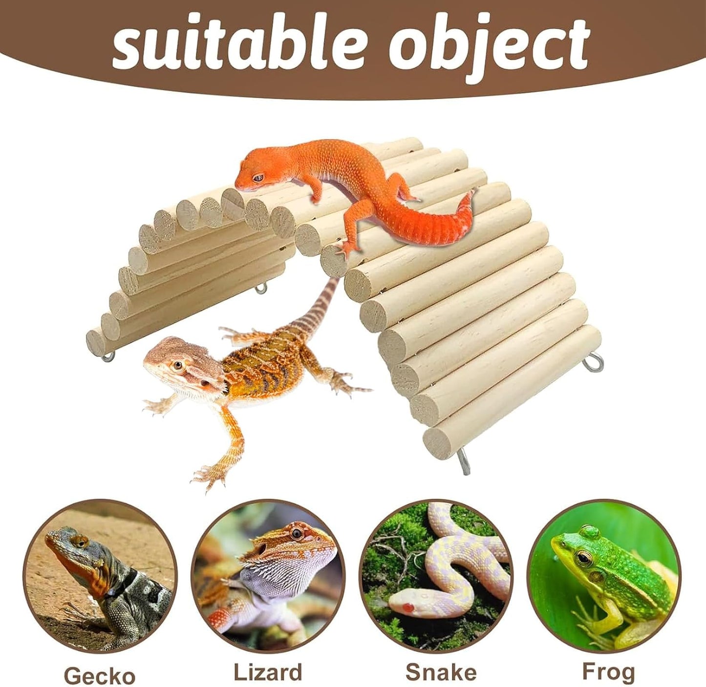 Hamiledyi 11.37 x 5.9 inch Reptile Hideout, Bearded Dragon Bendy Bridge, Climbing Ladder Wooden Hermit Climb Toys, Hide Cave Habitat Decor for Lizards Gecko Spiders Snakes Tortoise