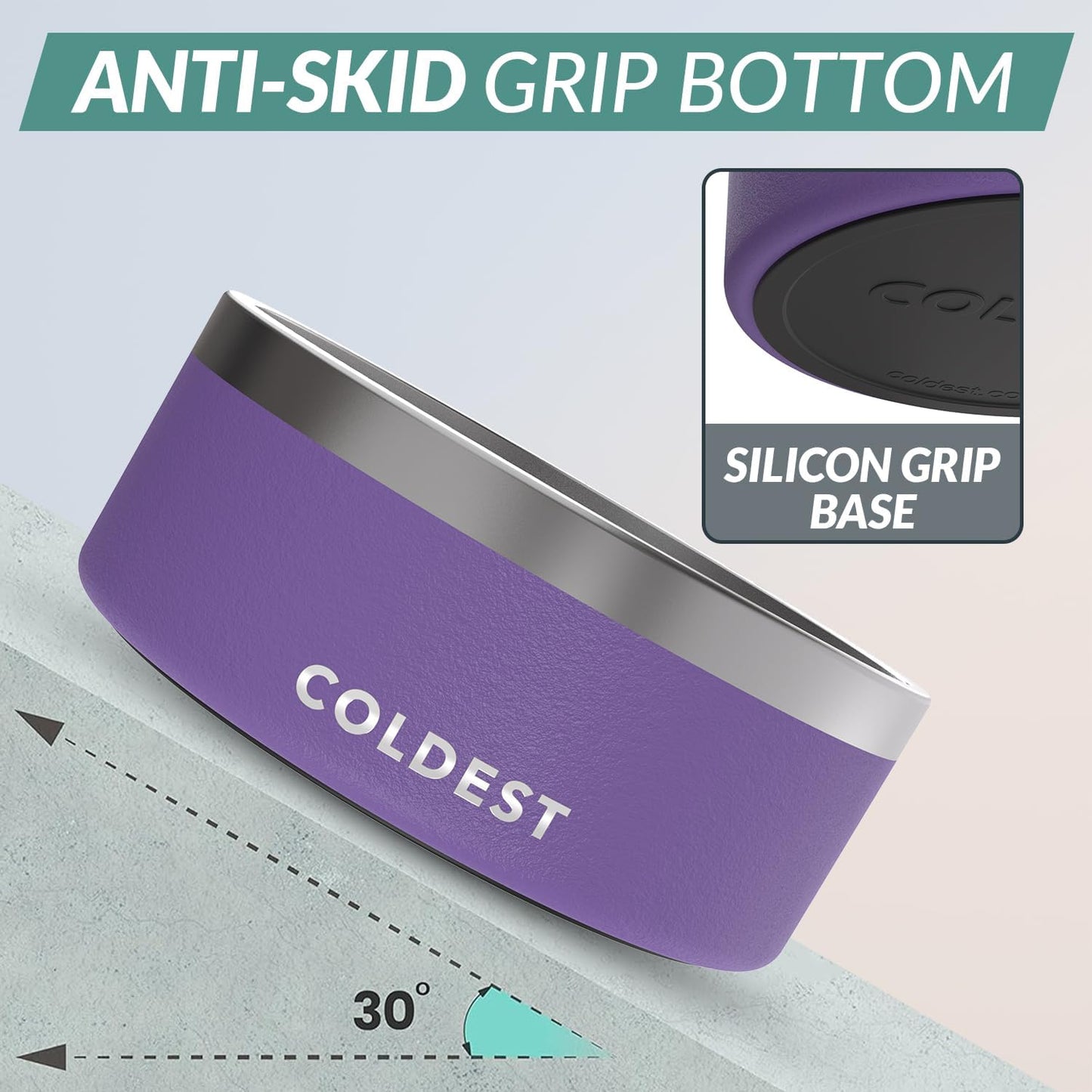 Coldest Dog Bowl - Anti Rust Metal, Non Slip, 3 Layers Insulated Stainless Steel Dog Bowls - Spill Proof & Heavy Duty - Water Bowl for Dogs, Cats & Pets, Dish Washer Safe (100 oz, Galaxy Purple)