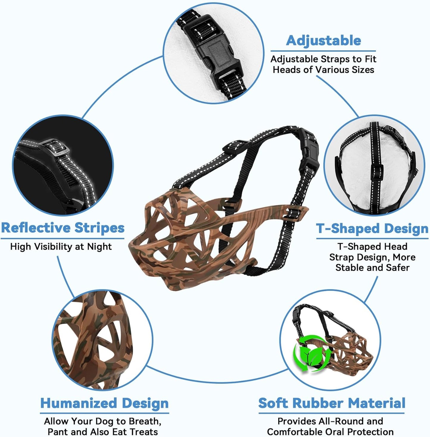 Dog Muzzle for Large Dogs, Breathable Basket Muzzles for Small, Medium and X-Large Aggressive Dog, Allows Panting Drinking, Suitable for Grooming Trimming Training (Camouflage Brown, S)