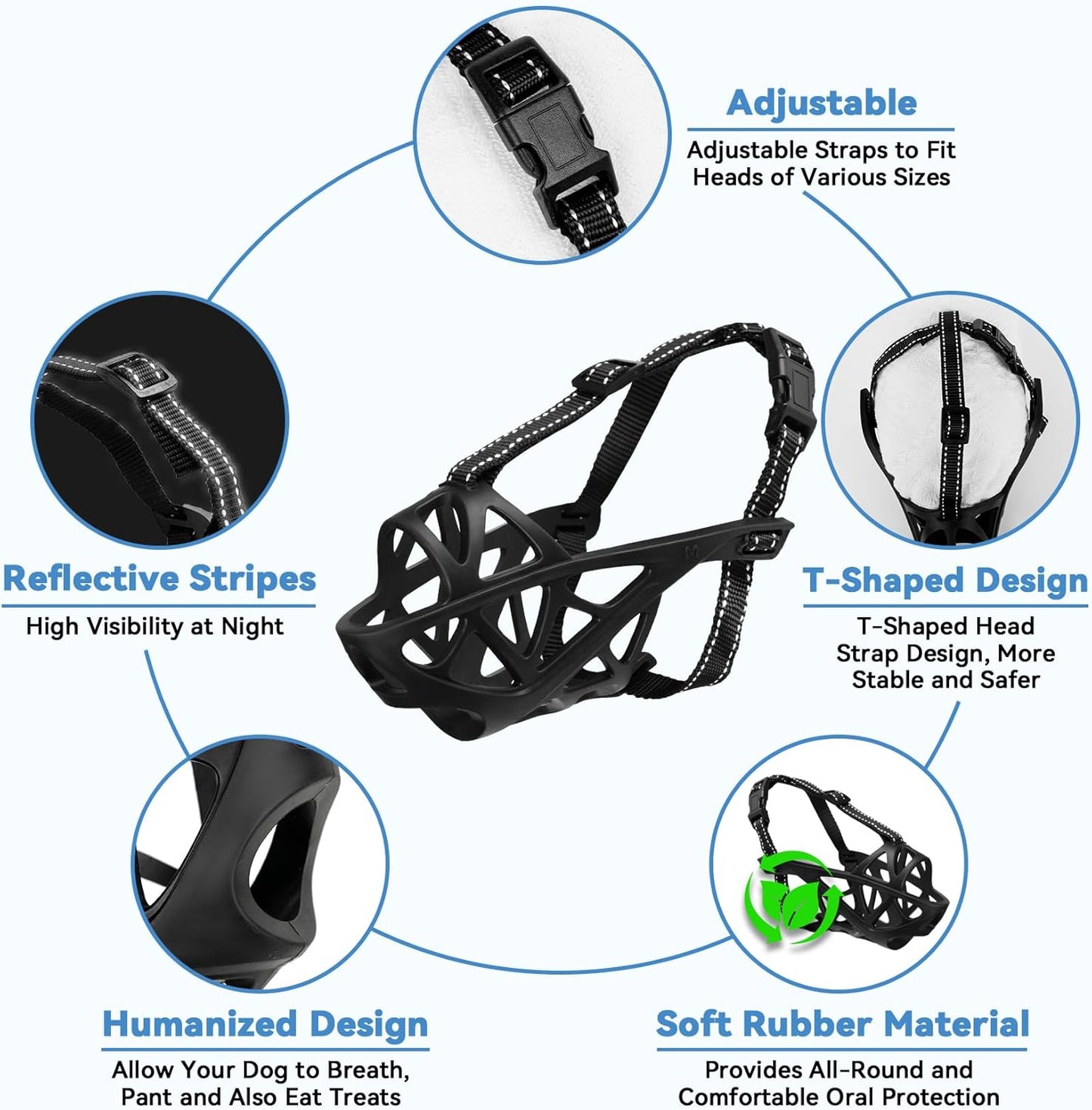 Dog Muzzle for Large Dogs, Breathable Basket Muzzles for Small, Medium and X-Large Aggressive Dog, Allows Panting Drinking, Suitable for Grooming Trimming Training (Black, L)