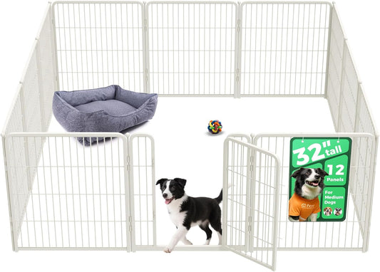 FXW Homeplus Unleashed Indoor Dog Playpen - Stress-Free and Safe Play, Heavy Duty 32 Inch 12 Wire Panels Dog Pen for Small and Medium Dogs, White│Patented