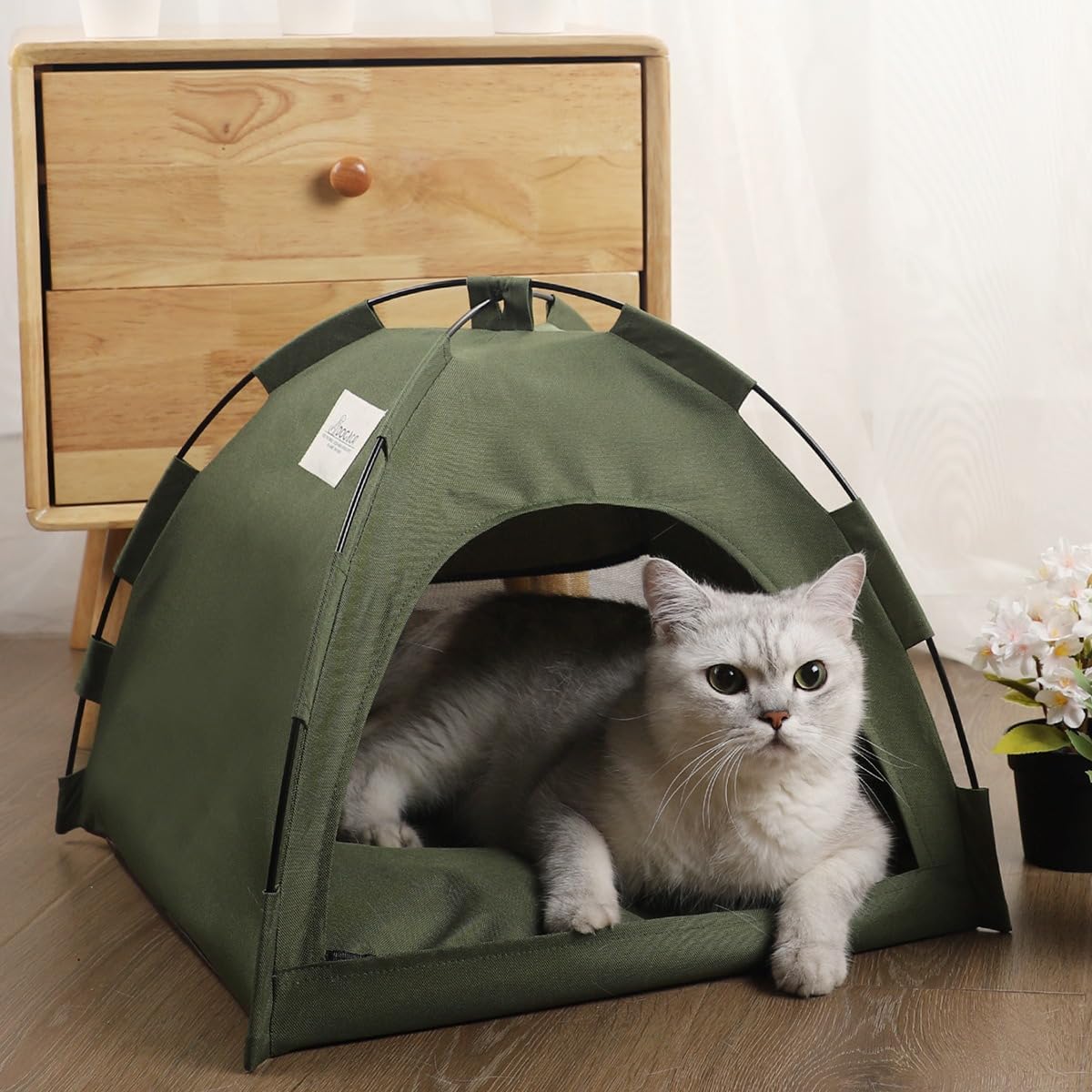 Cat Tent – Lightweight & Breathable Waterproof Shelter Designed for Indoor/Outdoor Adventures, Giving Your pet Safe Outdoor Exploration Joy. (Olive Drab, 19.7×19.7in)