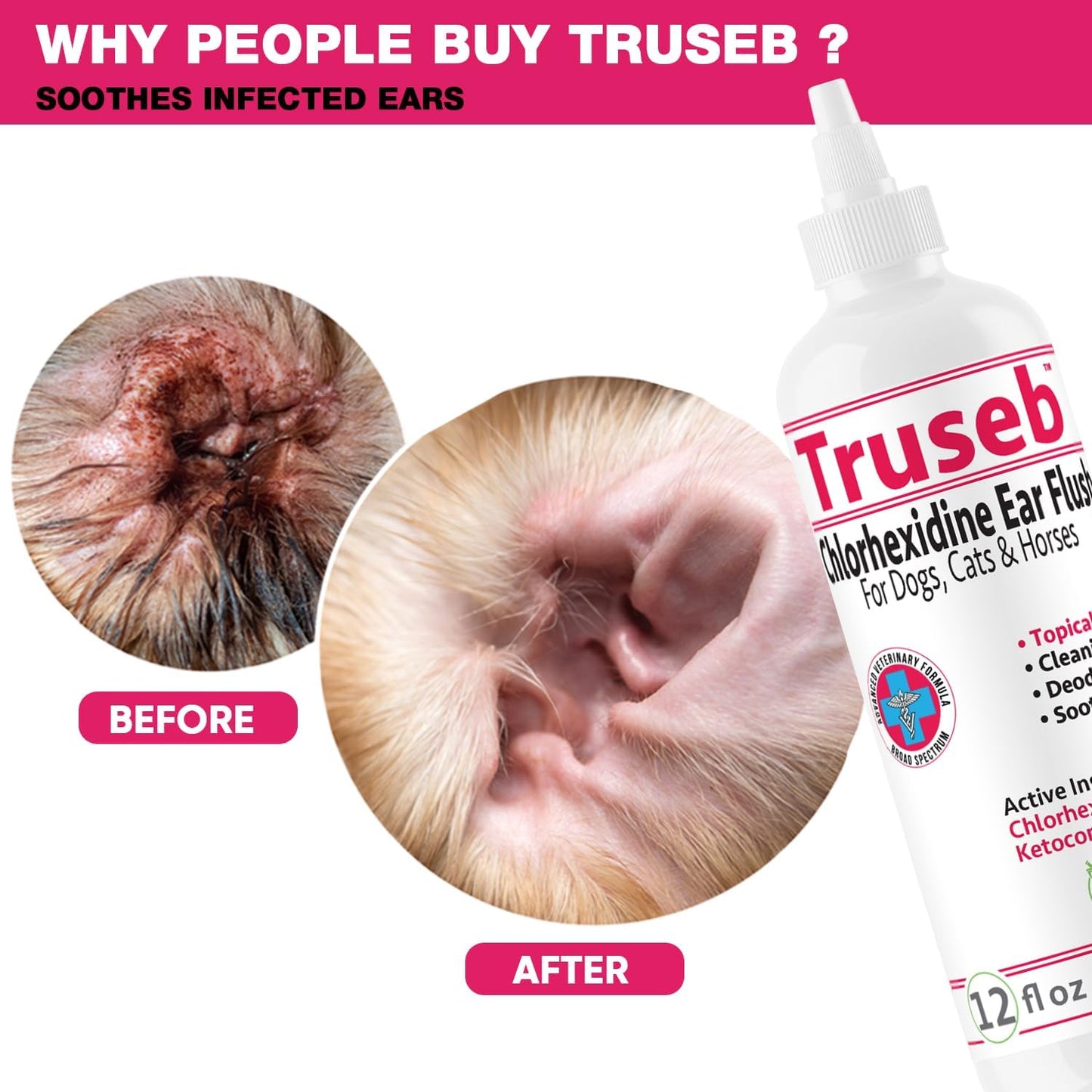 All Natural Ear Flush for Dogs & Cats, Ketoconazole & Chlorhexidine Ear and Vet-Strength Ear wash with a Light Scent (USA) (Ketoconazole & Chlorhexidine Ear Flush, 12 oz)