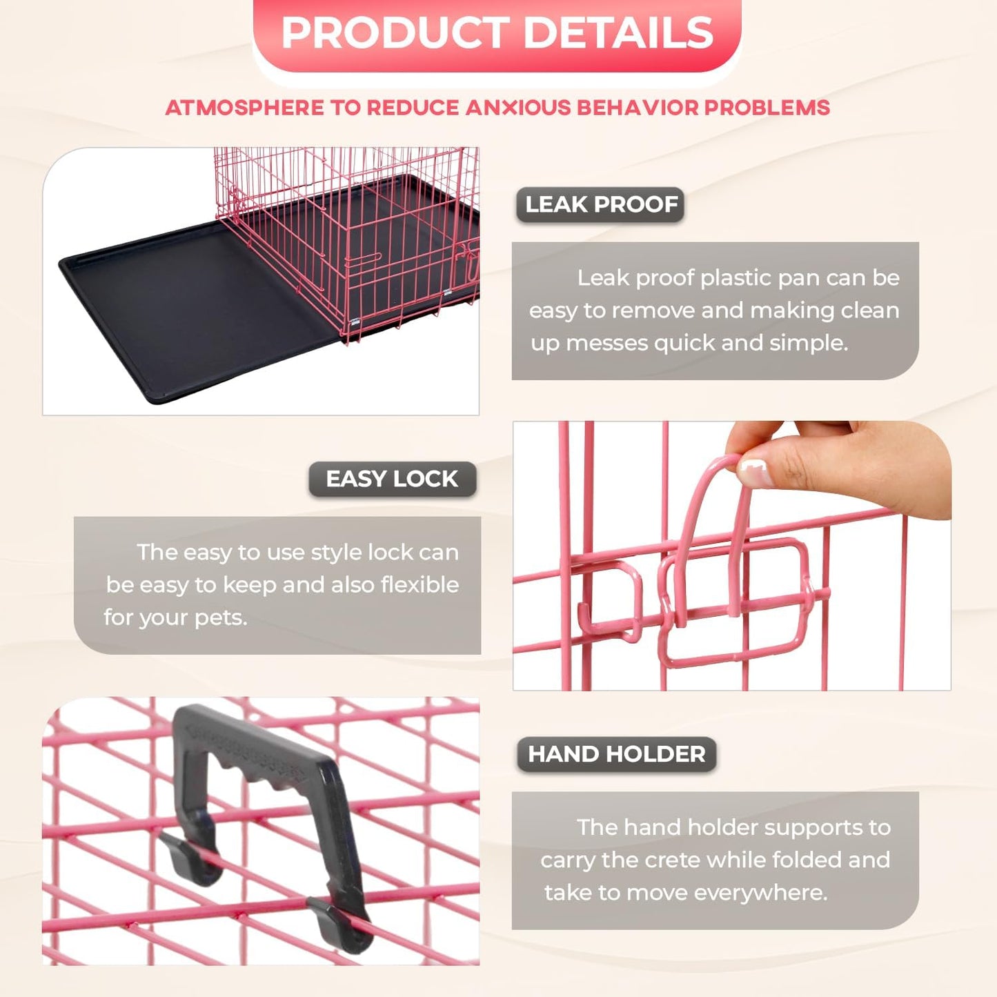 FDW Dog Crate for Small Dogs 24 Inch Folding Metal WirePet Cage Double Door W/Divider Panel Indoor Outdoor Kennel Leak-Proof Plastic Tray,Pink