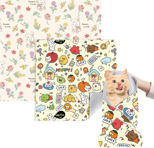 Cat Grooming Wrap, 2pcs [M+L] Cat Restraint Wrap for Nail Clipping, Ear Cleaning, and Teeth Brushing, Self-Adherent, Anti-Bite, Anti-Scratch, Anti Scratch, Pink+Yellow