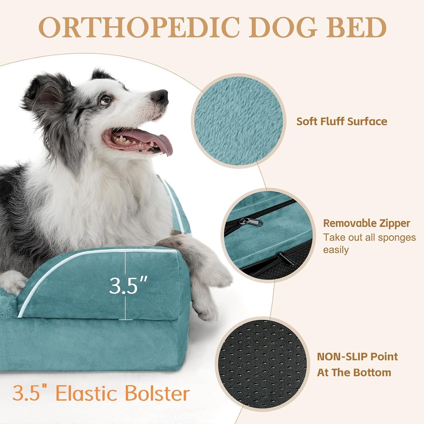 Comfort Expression Small Dog Beds Waterproof Orthopedic Foam Dog Sofa Beds for Medium Dogs Comfy Pet Bed with Washable Removable Cover & Non-Slip Bottom(Small,Washed Blue)