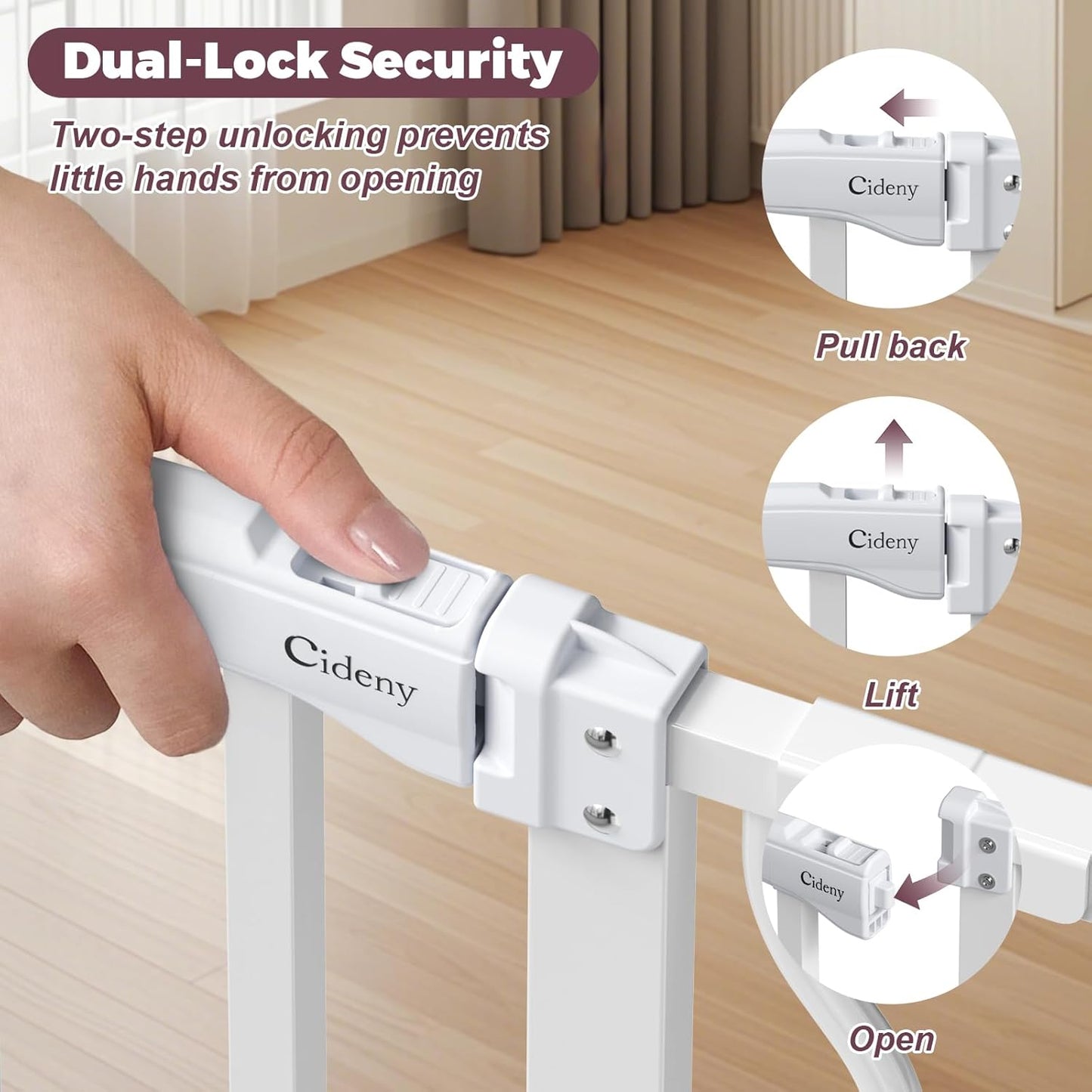 34" Extra Tall Baby Gate for Stairs, Auto Close Stroller Friendly Dog Gate Indoor for Doorways, Pressure Mounted 29"-45" W Baby Gate, Easy Walk Through Gate for Children & Pets, White
