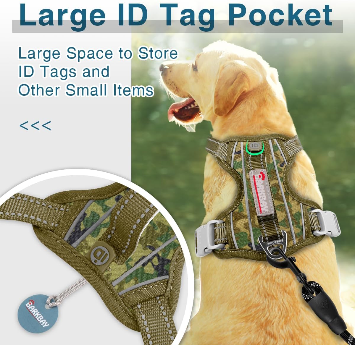 BARKBAY Dog Harness No Pull with ID Tag Pocket - Heavy Duty, Reflective, Easy Control for Large Dogs(Camo,XL)