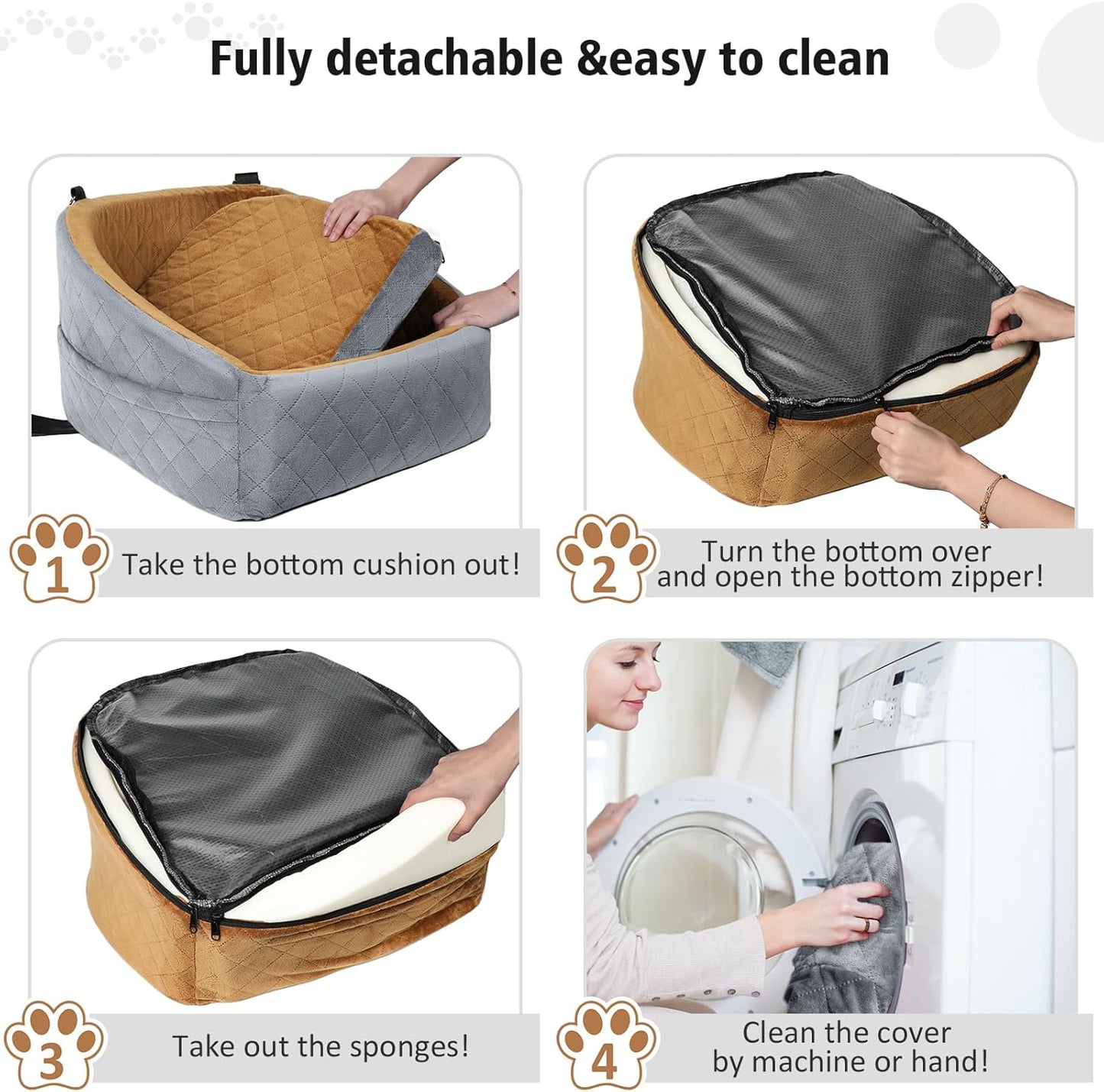 Dog Car Seat for Small Medium Dogs,Detachable Washable Dog Booster Seat Under 30lbs, Pet Car Seat Travel Bed with Storage Pockets and Dog Safety Belt(Grey/Brown)