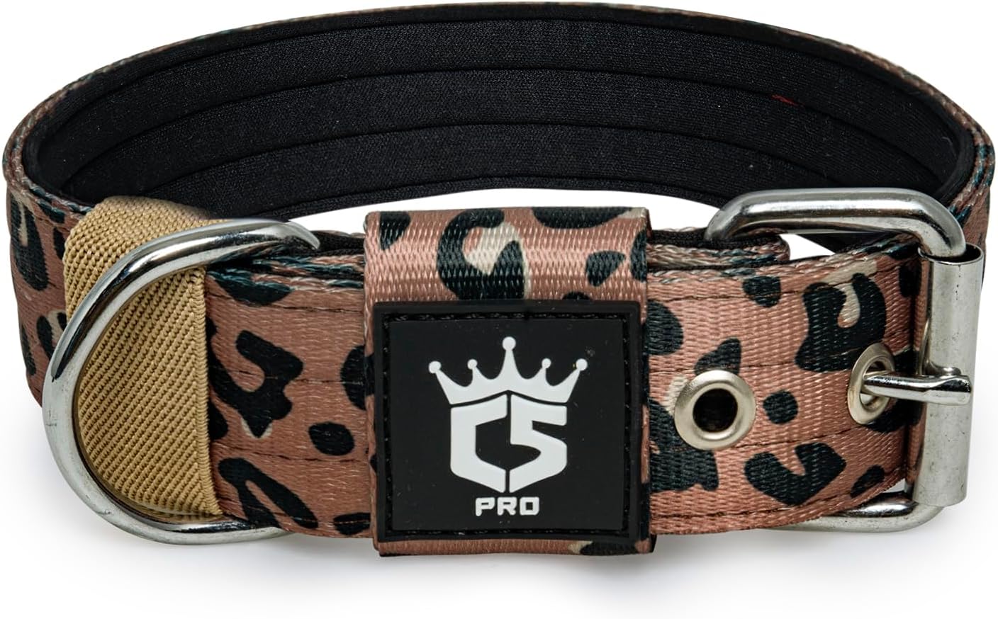 TSPRO Tactical Dog Collar 1.5 Inch Wide Thick Dog Collars with Heavy Duty Metal Buckle, Durable, Strong, Adjustable for Medium to Large Dogs (Leopard Print M)