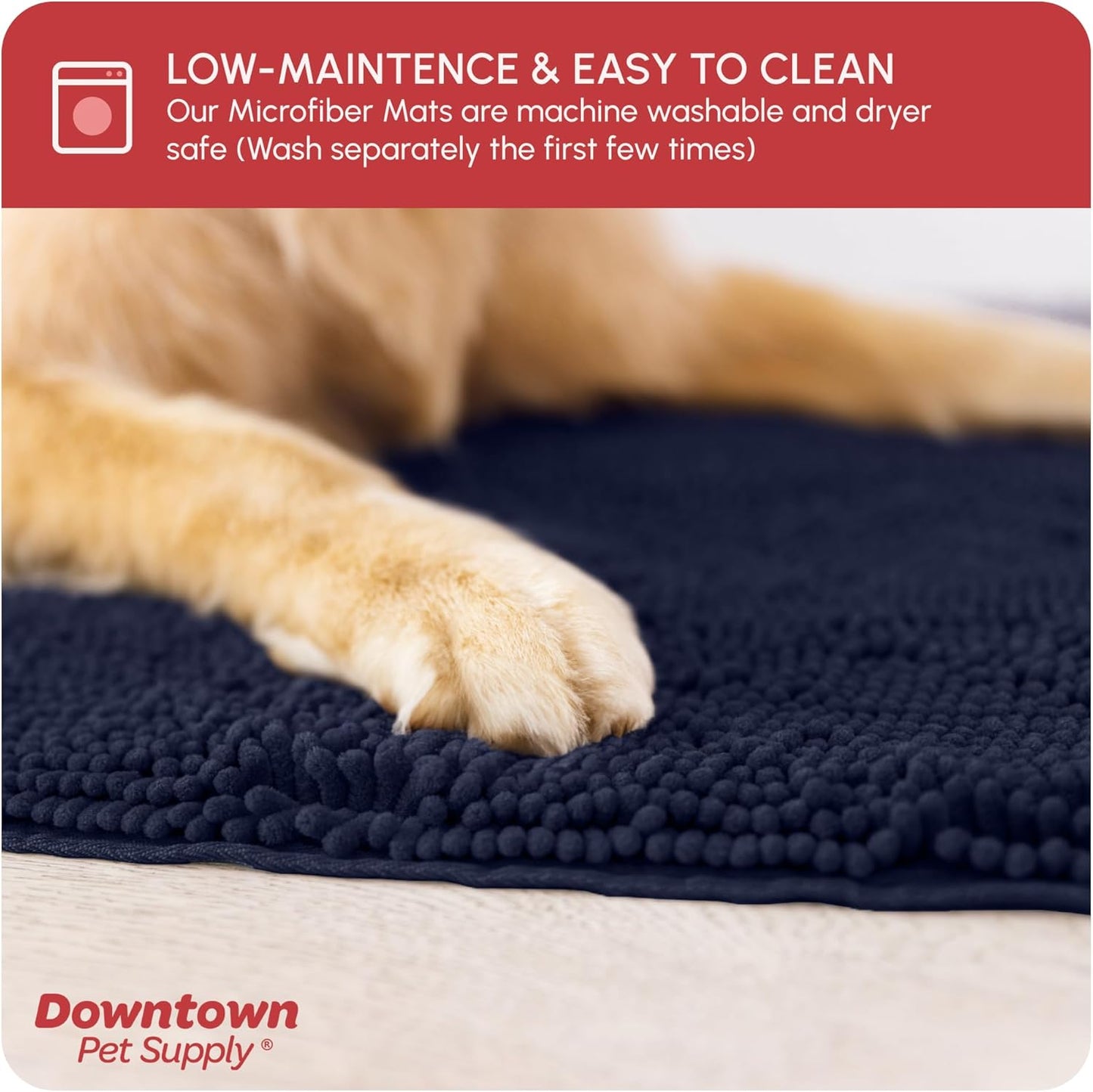 My Doggy Place Microfiber Dog Mat for Muddy Paws, 36" x 26" Navy Blue - Absorbent and Quick-Drying Dog Paw Cleaning Mat, Washer and Dryer Safe - Non-Slip Rubber Backed Dog Floor Mat, Large