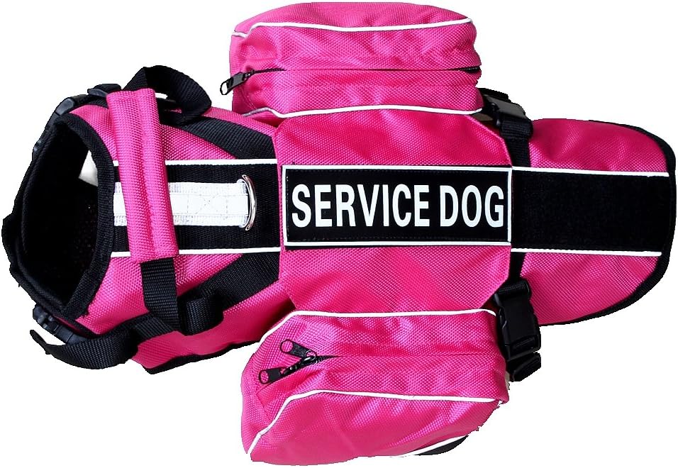 Serijoars Dog Vest Harnesses with Saddlebag Backpack for Camping & Travel - Reflective Hound Hiking Backpack Saddle Bag - Lightweight Vest Harness for Medium & Large Dogs (Hot Pink, M)