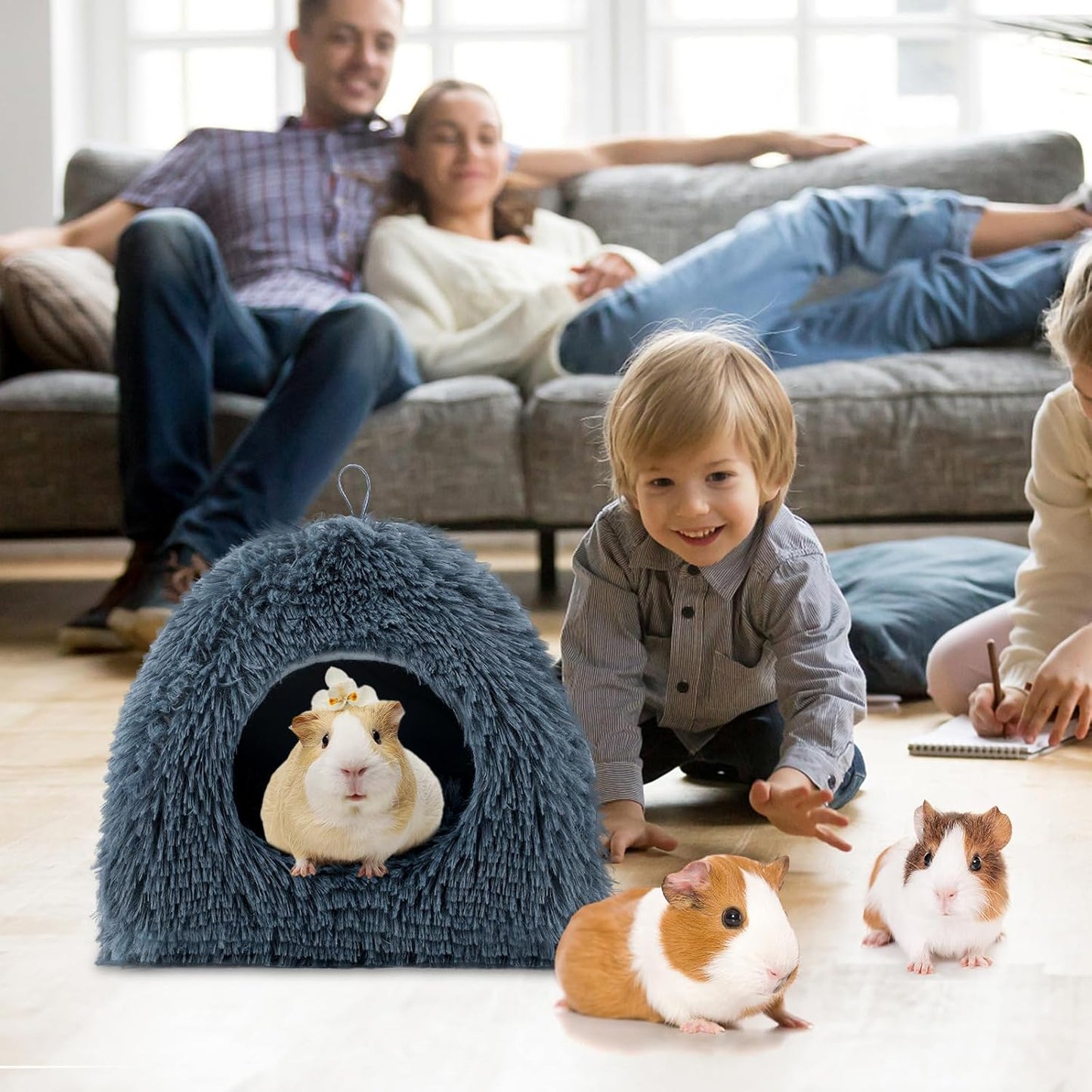YUEPET Guinea Pig Bed Plush Calming Hideout, Warm Rabbit Hide for Hamsters Hedgehogs Ferrets Dwarf Rabbits and Other Small Animals(Dark Grey)