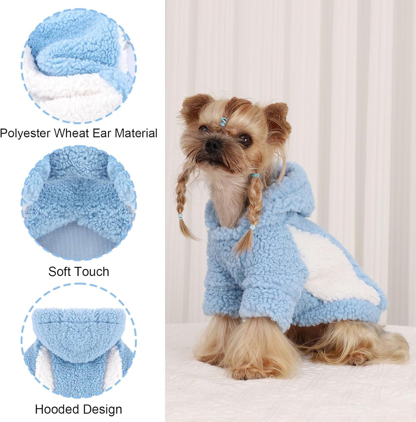 YIKEYO Dog Hoodie Pet Clothes Sweater with Hat Soft and Warm Cold Weather for Small Patchwork Hood(Blue, XS)